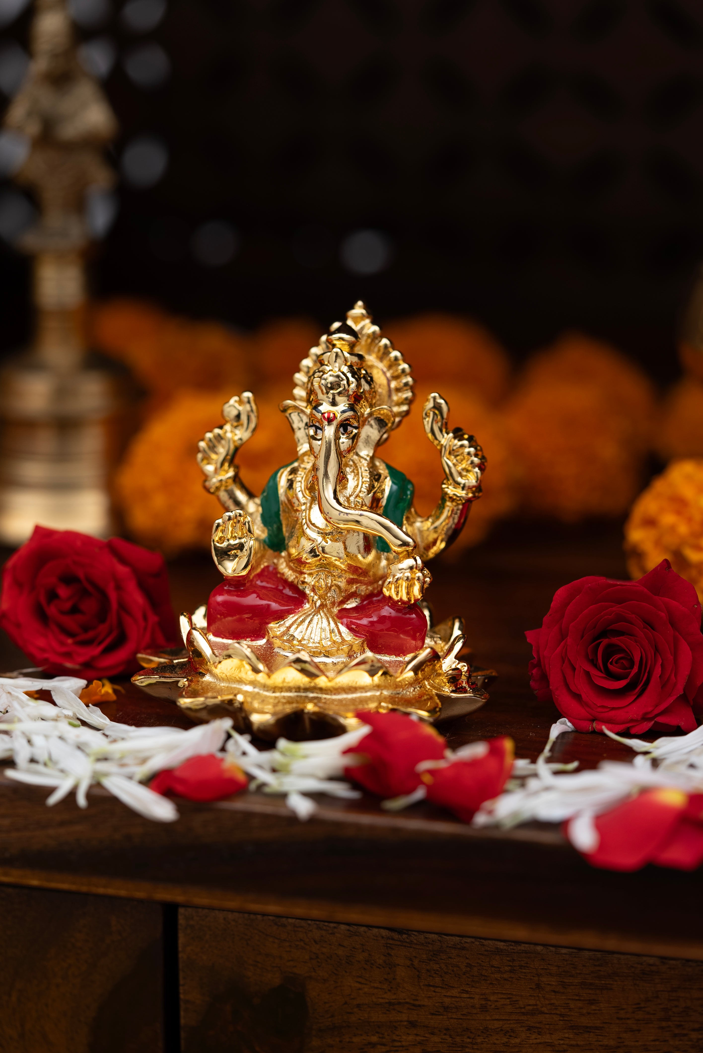 Gold Ganesha Idol on Lotus