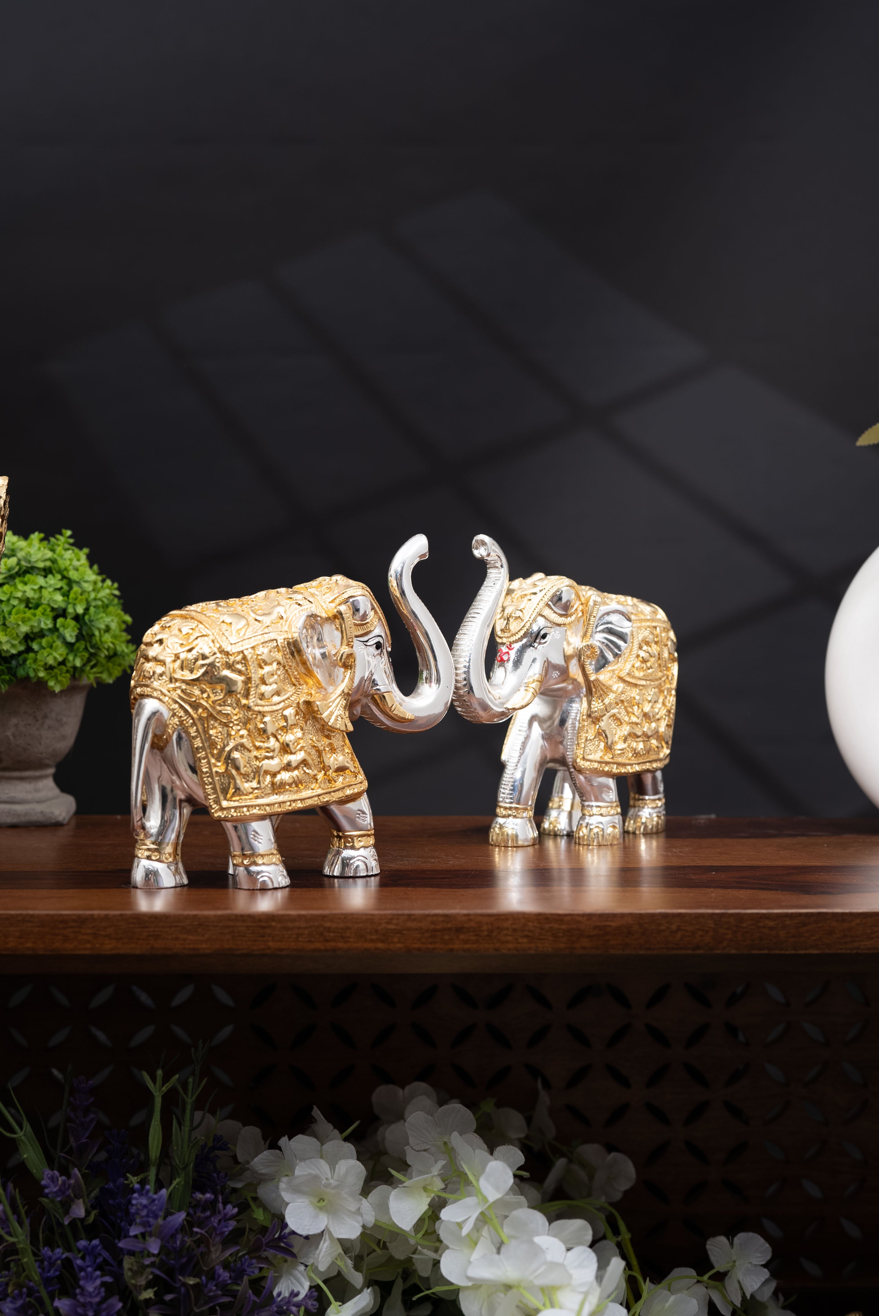 Gold-Silver Elephant Pair | Height: 2 in, 3 in, 4 in, 6 in | Idolkart