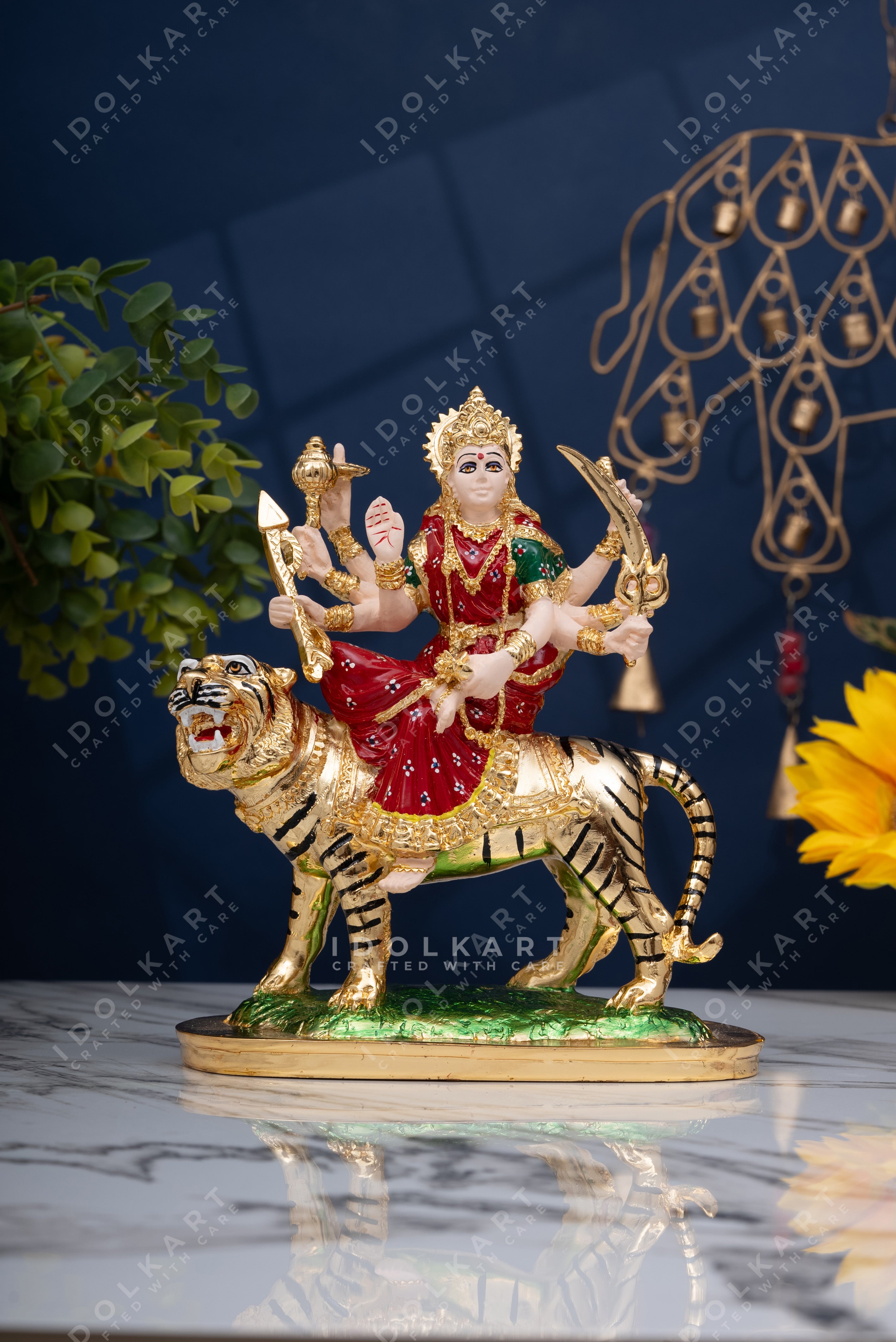 Gold Coated Durga Mata Idol | 8 inch