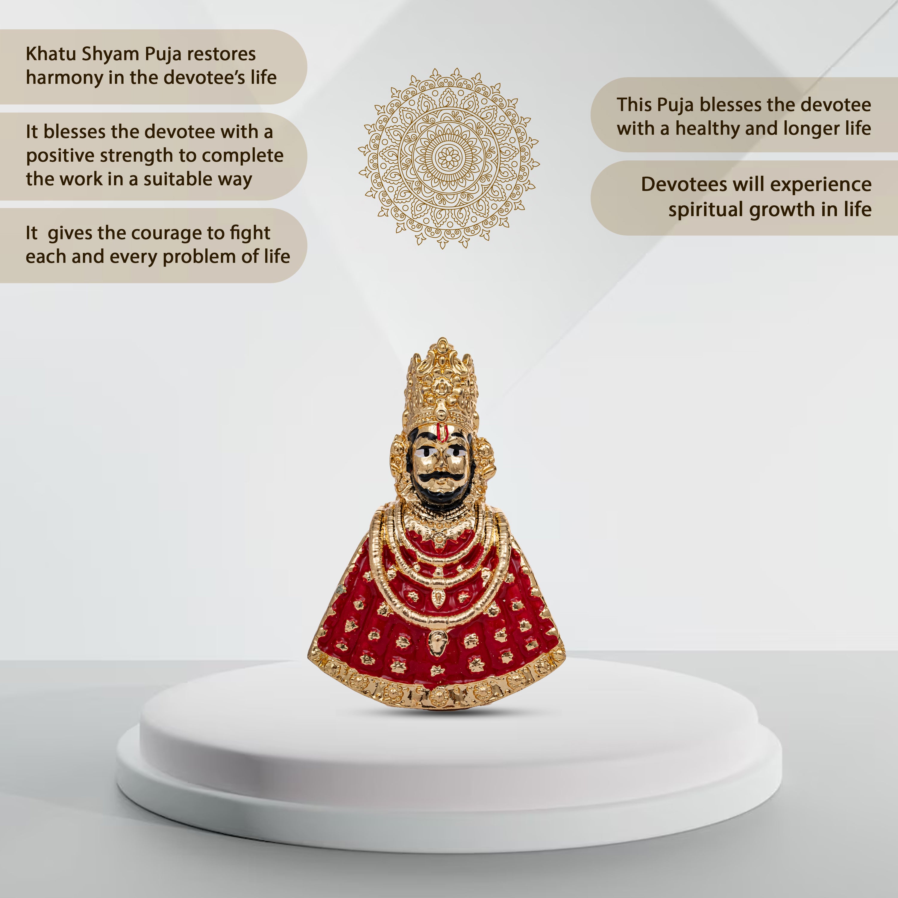 Pure Gold Coated Khatu Shyam Murti | Khatu Shyam ji Idol for Car Dashboard |Shyam Baba Murti Idol for Peace & Positivity |Khatu Shyam Ji Ki Murti For Home