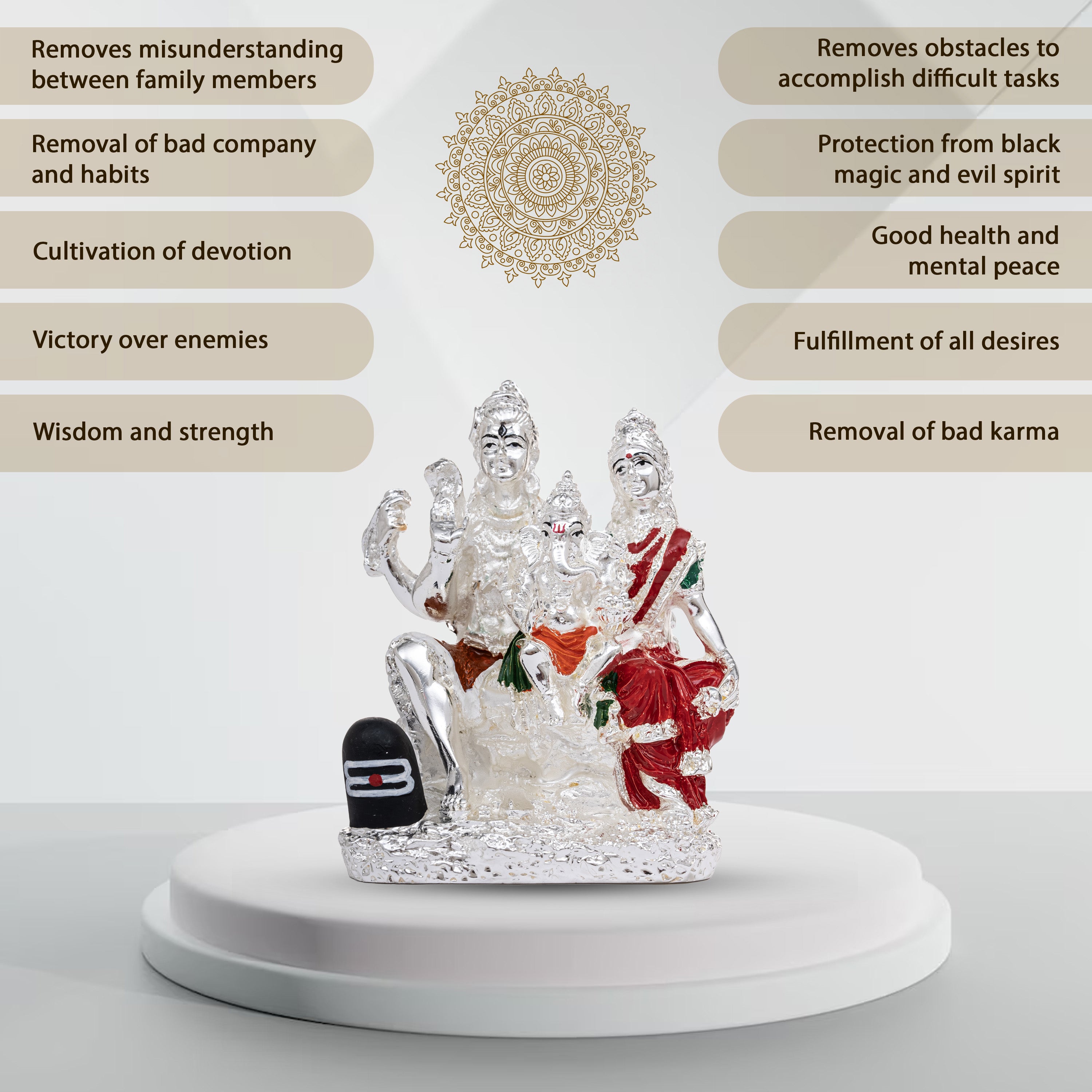 Silver Coated Shiva Parvati Statue with Ganesha for Home