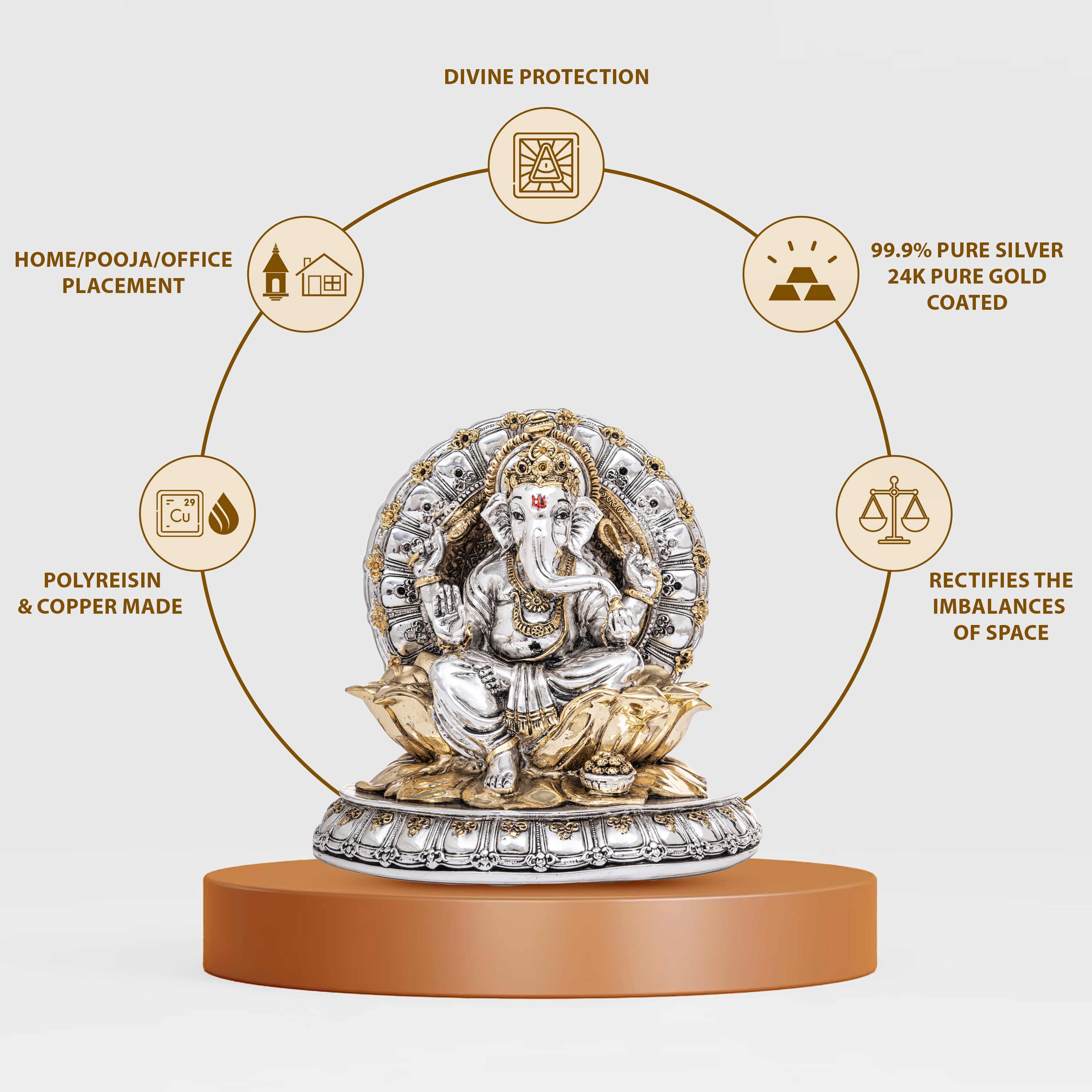 24 Carat Gold and 999 Silver Coated Ganesha Idol