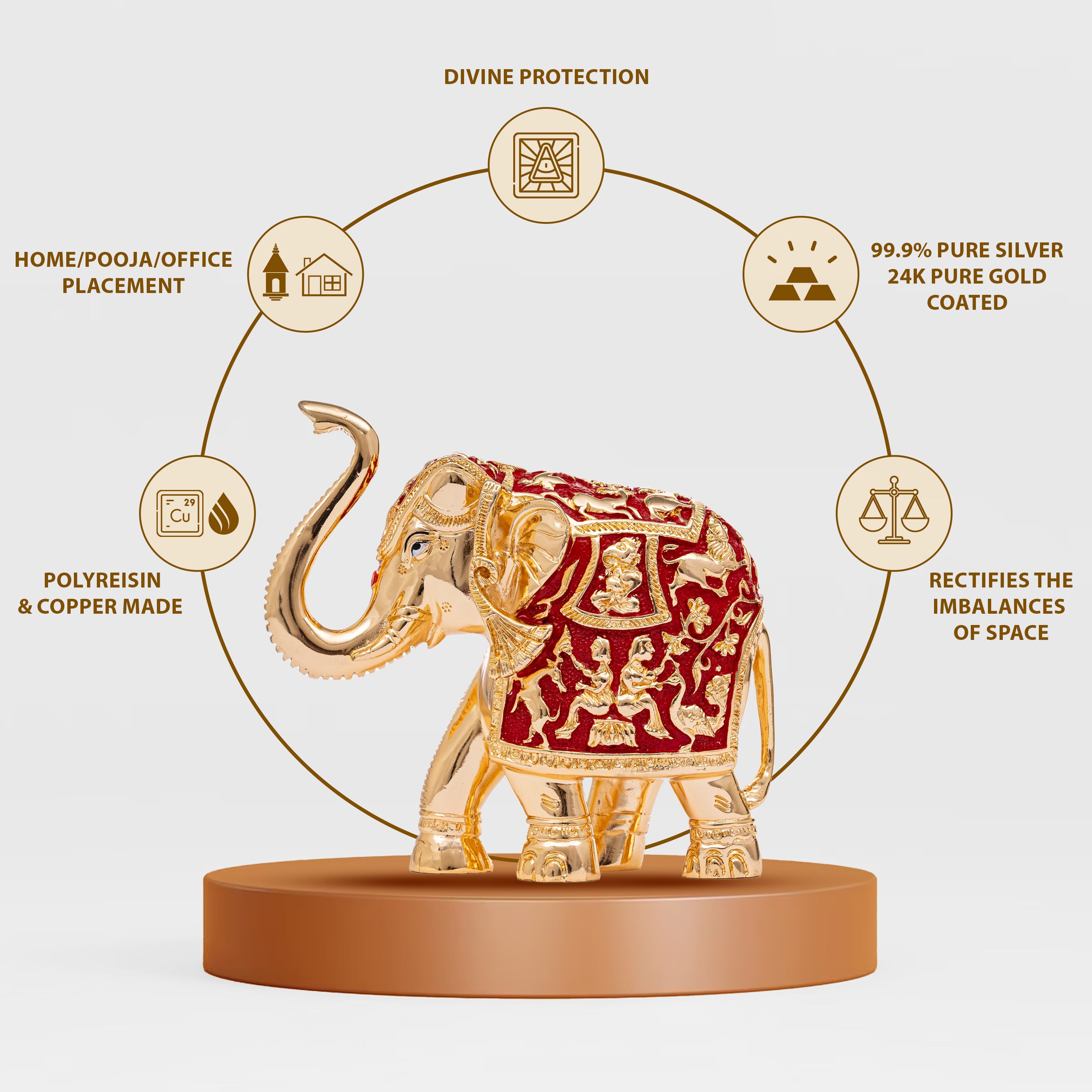 Gold-Red elephant Pair |silver elephant for rahu