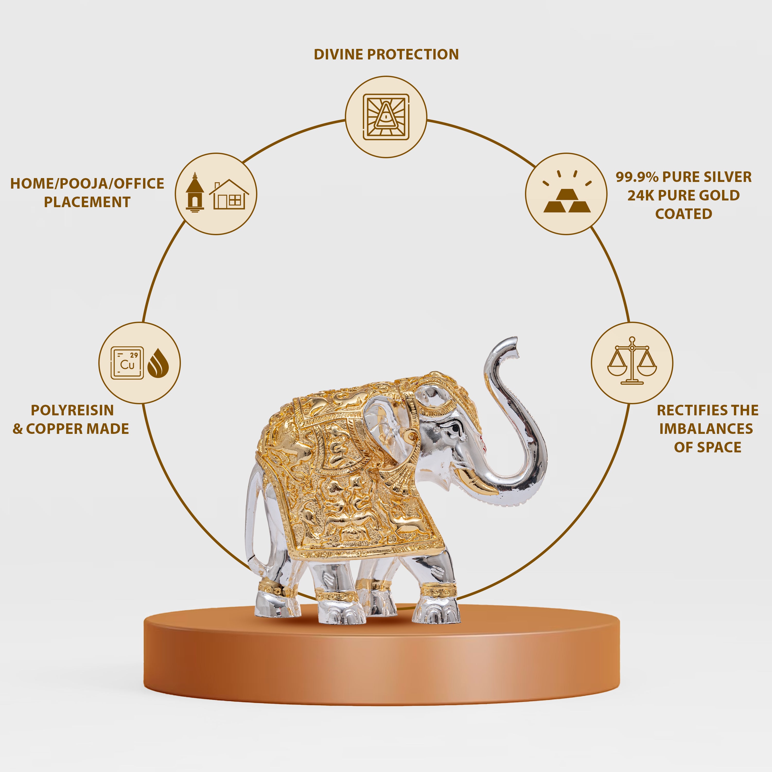 Gold-Silver Elephant Pair | Height: 2 in, 3 in, 4 in, 6 in | Idolkart