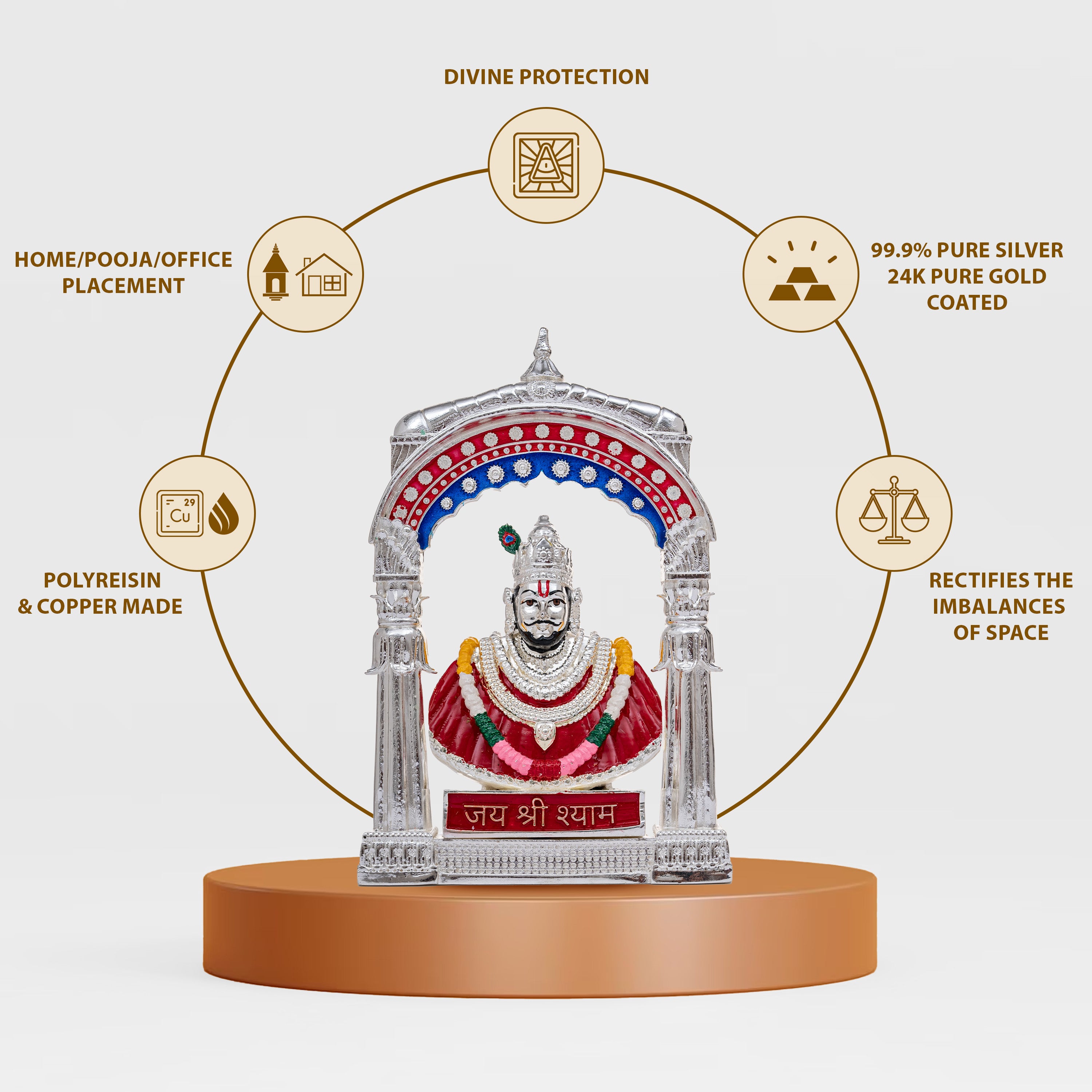 Pure Gold Coated Khatu Shyam Murti | Khatu Shyam ji Idol for Car Dashboard |Shyam Baba Murti Idol for Peace & Positivity |Khatu Shyam Ji Ki Murti For Home