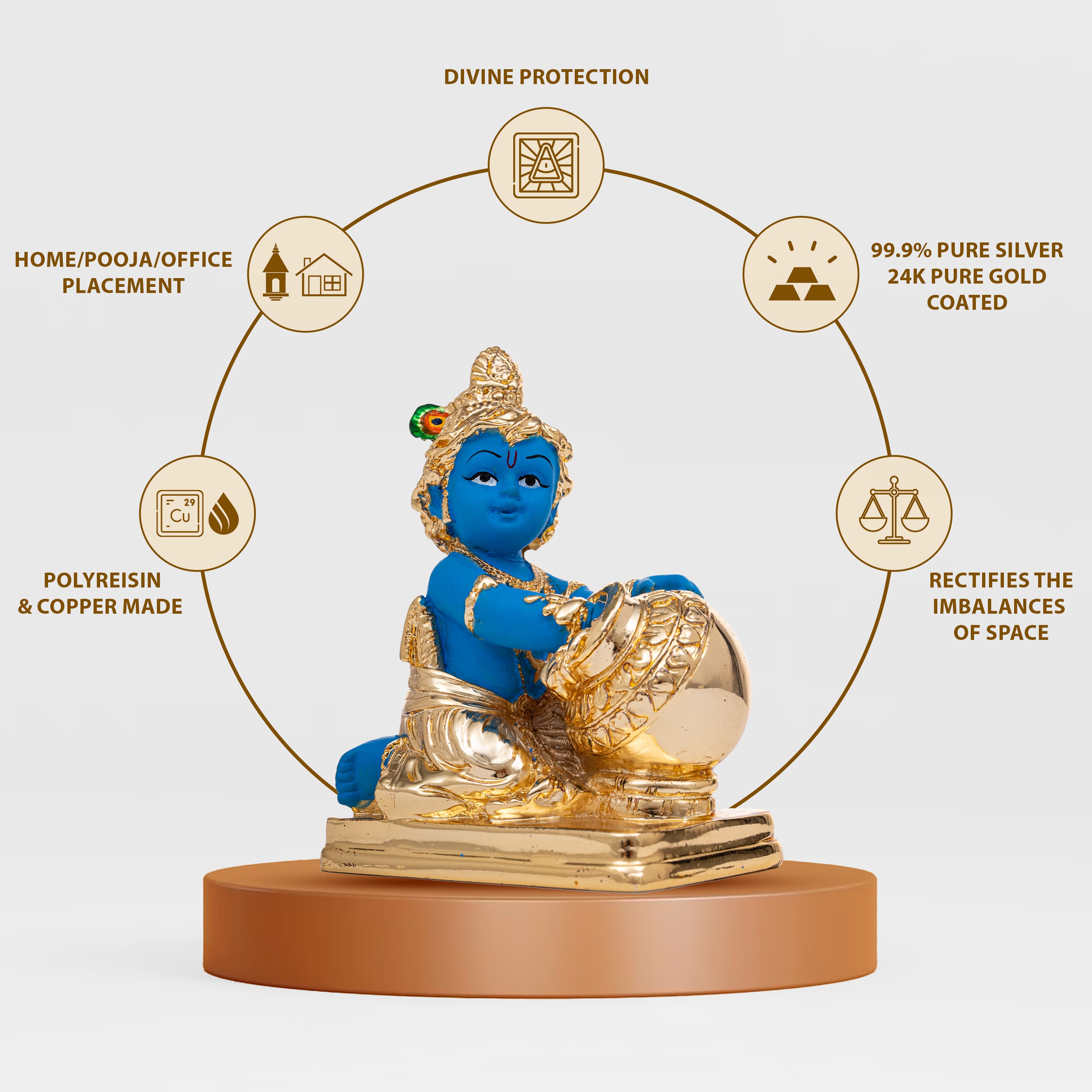 Original Gold Coated Blue Makhanchor Krishna Idol