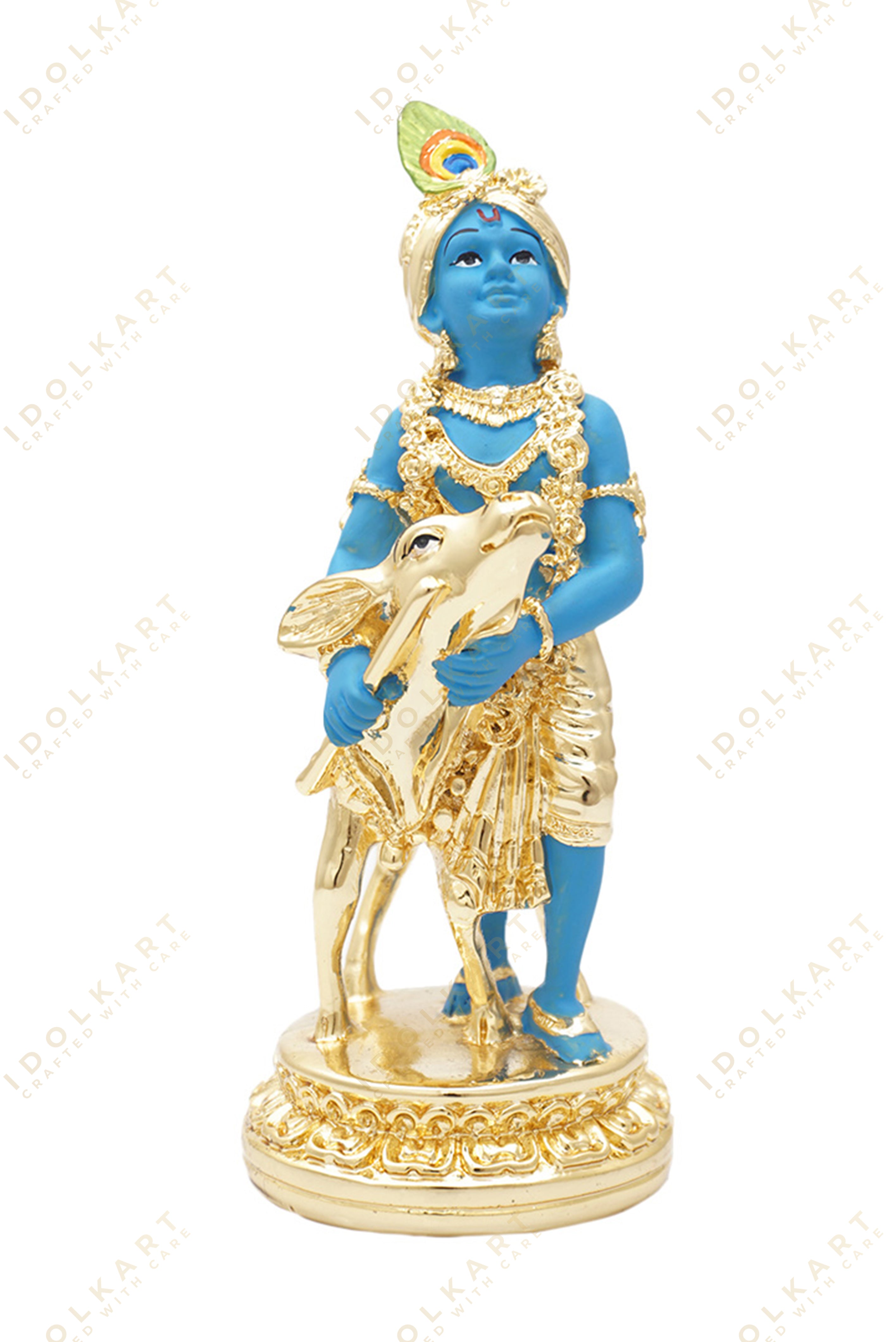Gold Coated Krishna with Cow Idol