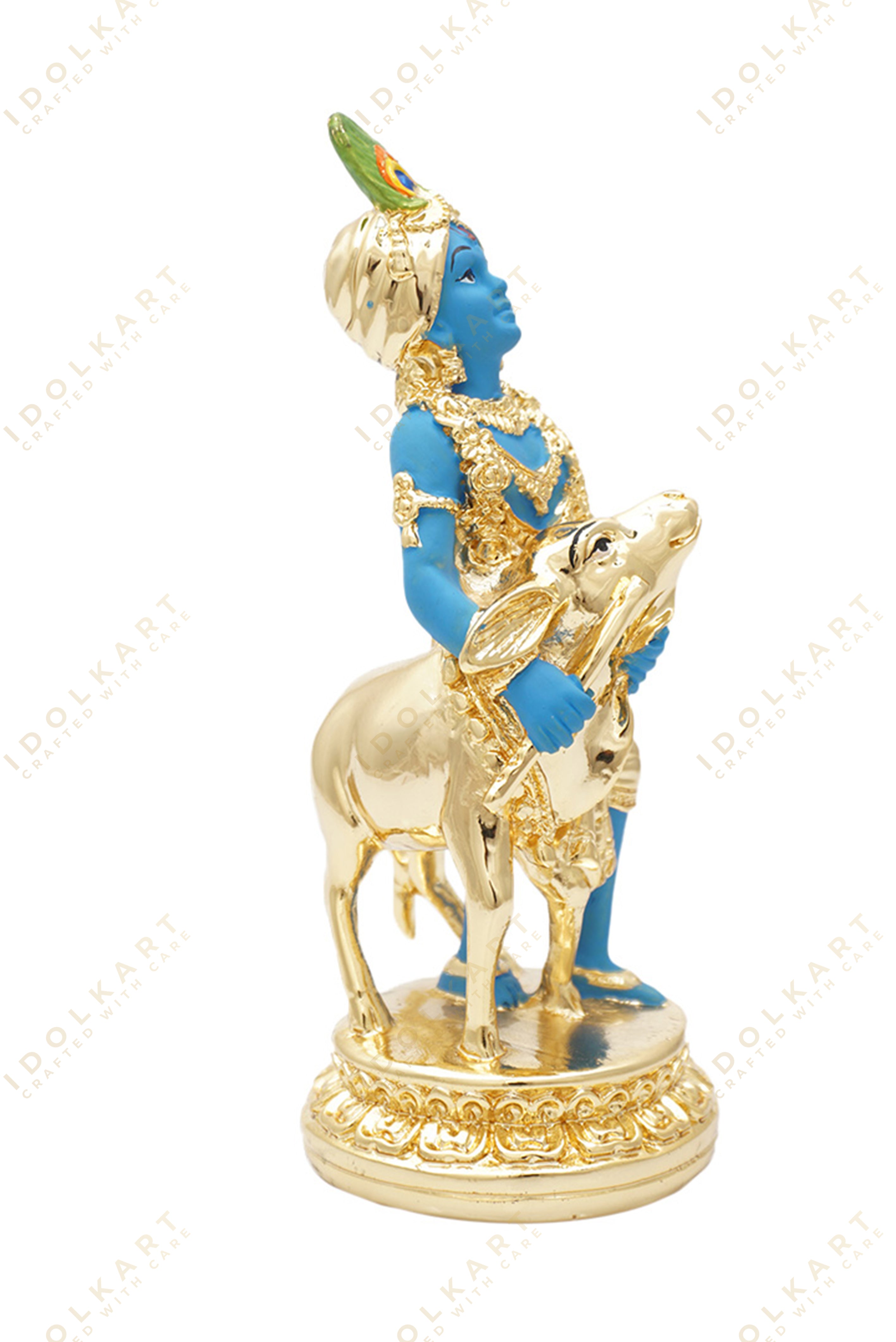Gold Krishna Idol with Cow