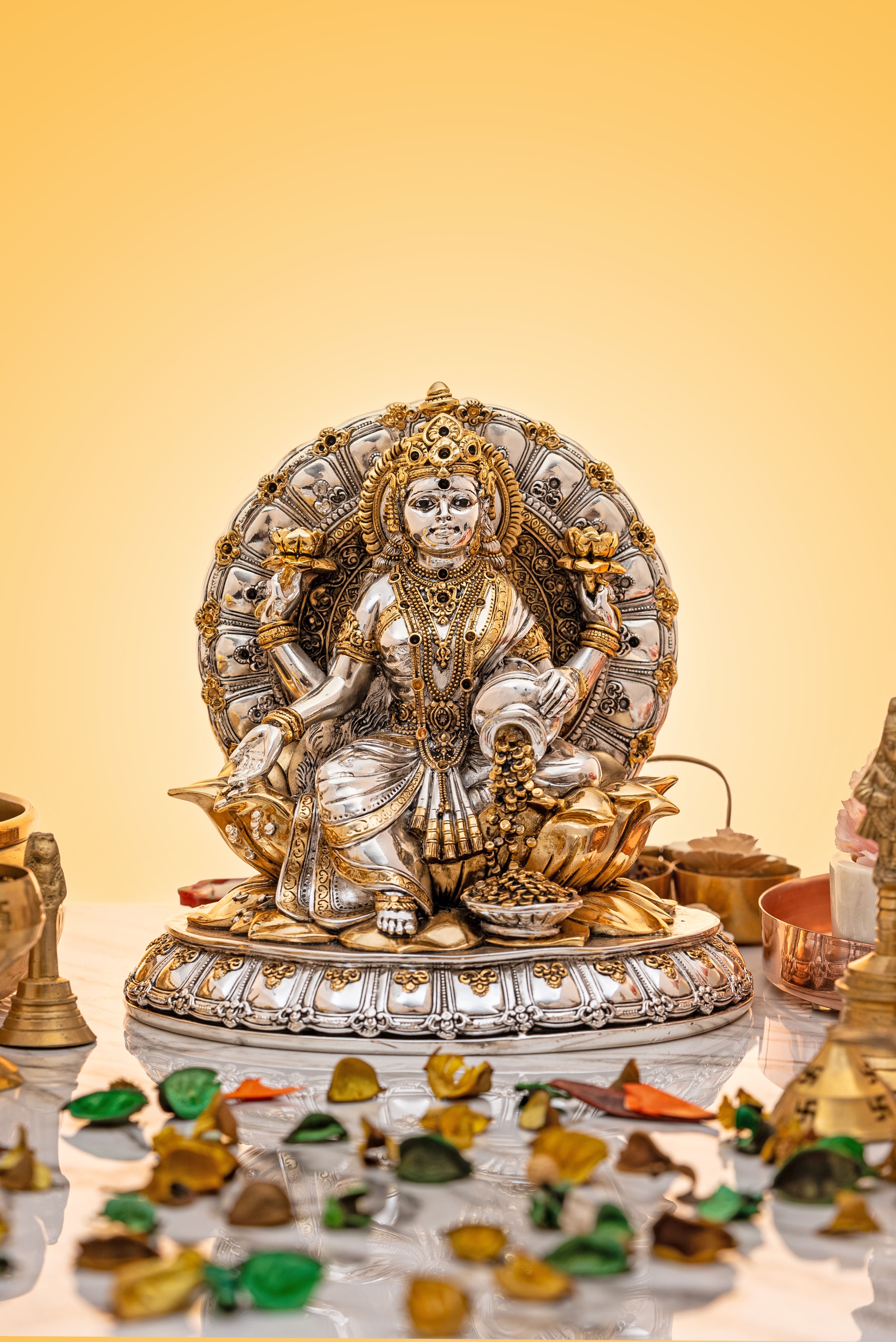 Antique Gold & Silver Coated Ganesha Lakshmi Pair