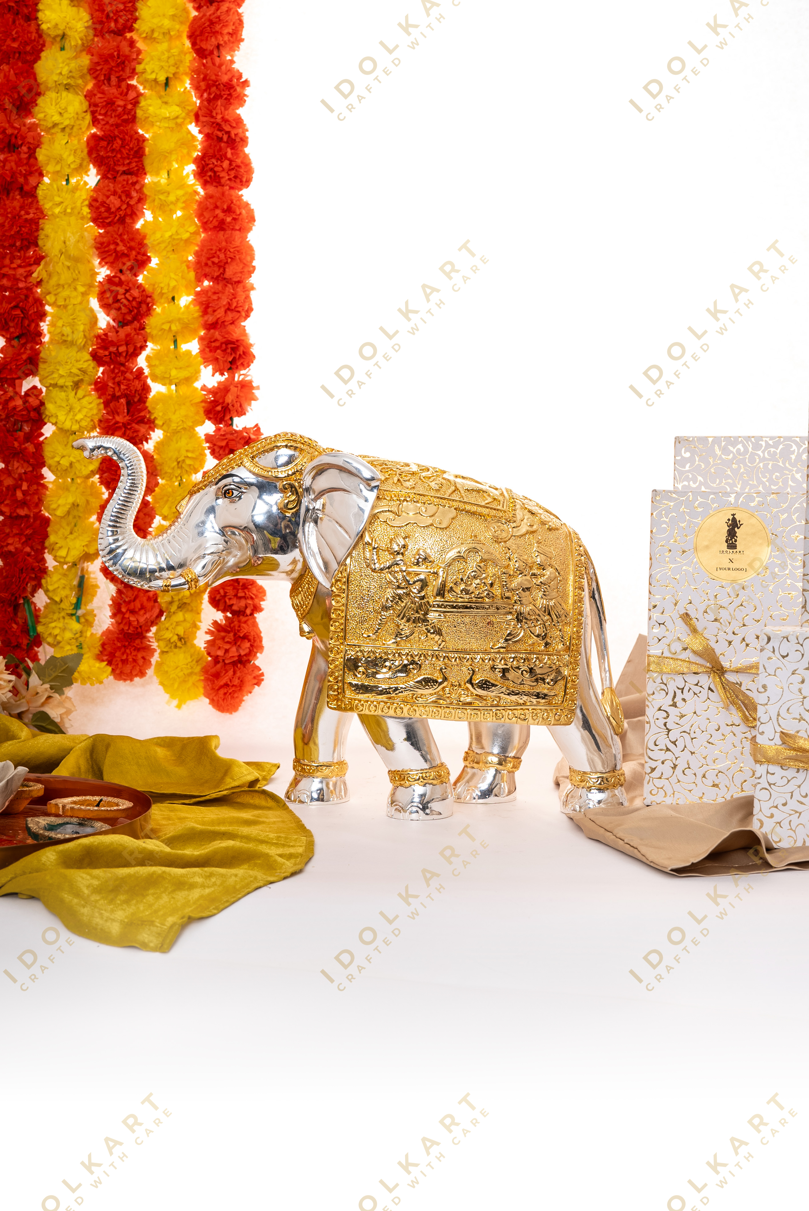 Gold-Silver Elephant Pair | Height: 8 in, 12 in | Idolkart