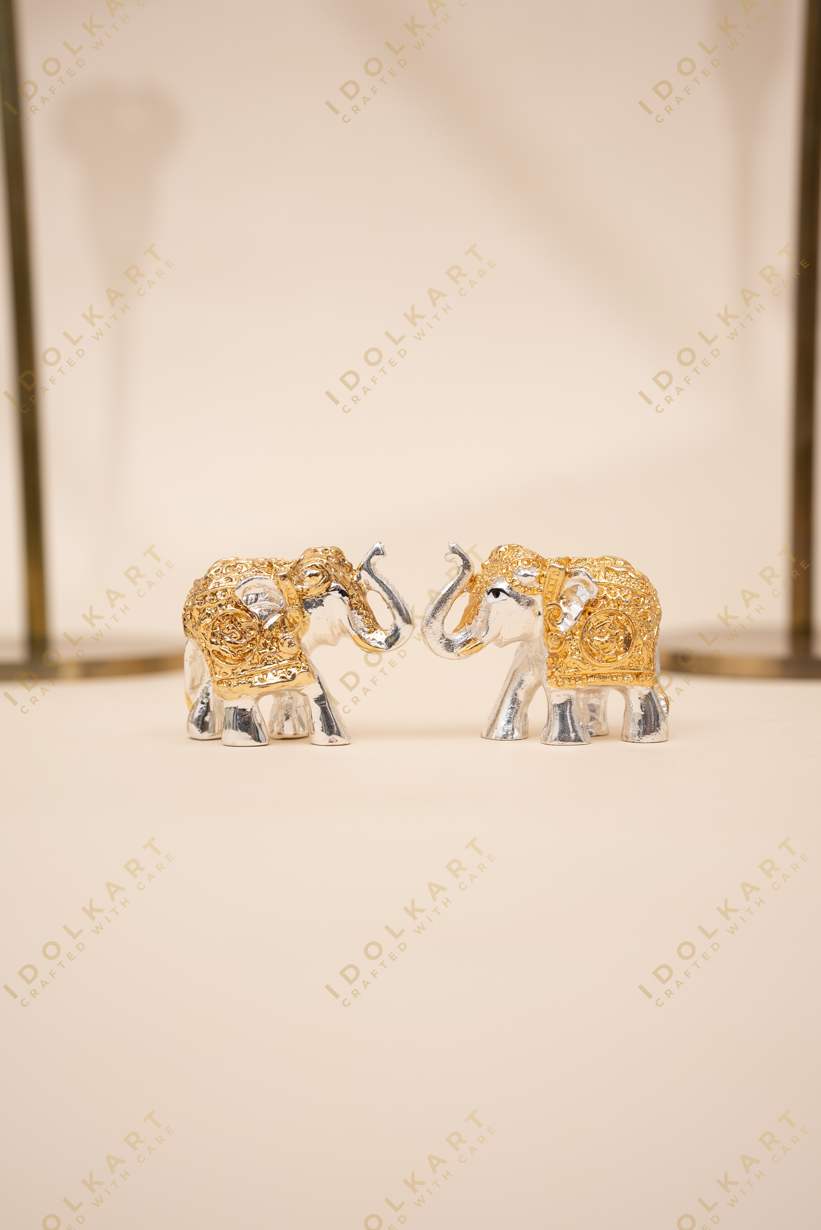Gold-Silver elephant Pair | Height: 1 in | Idolkart