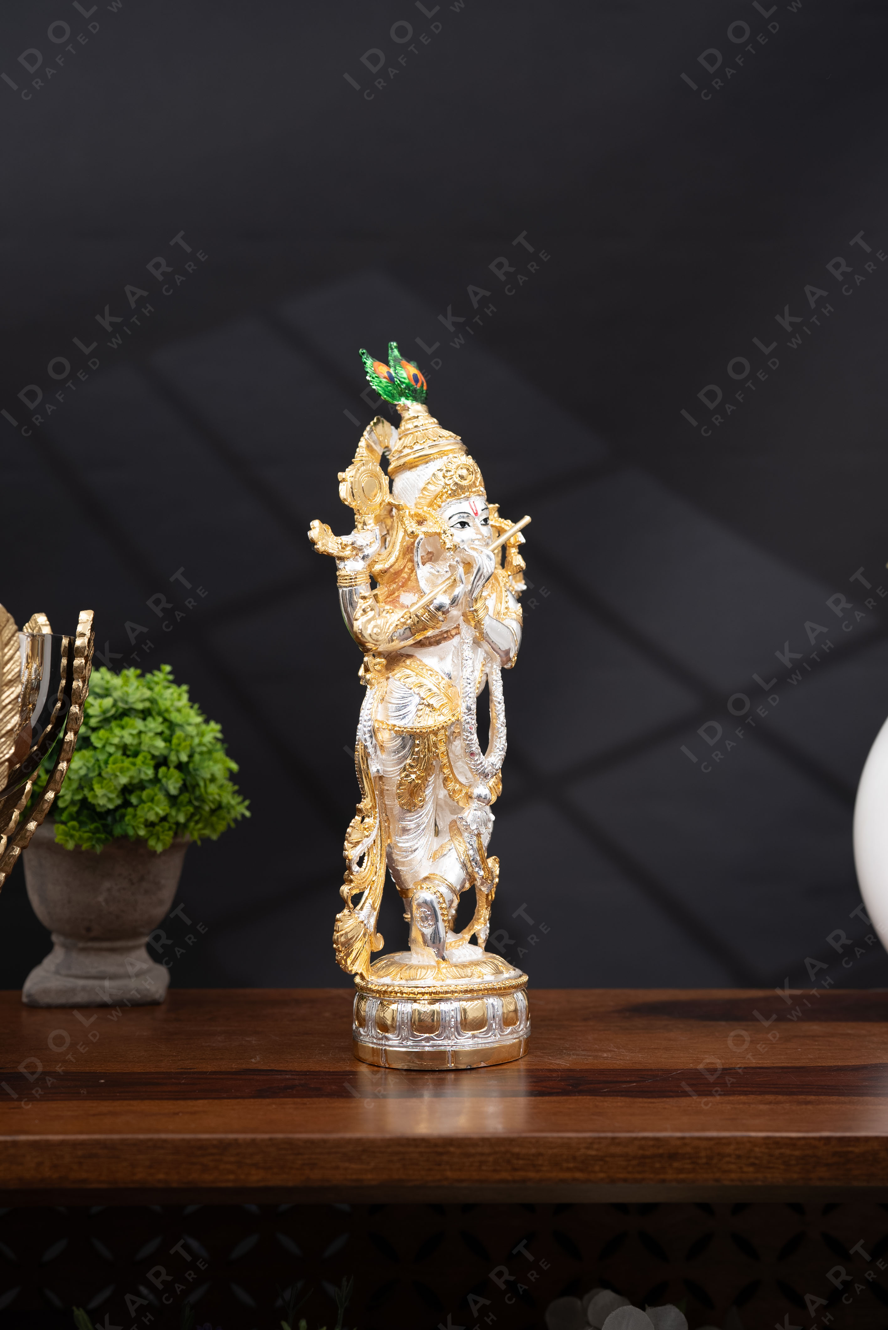 Gold & Silver Coated Krishna Idol