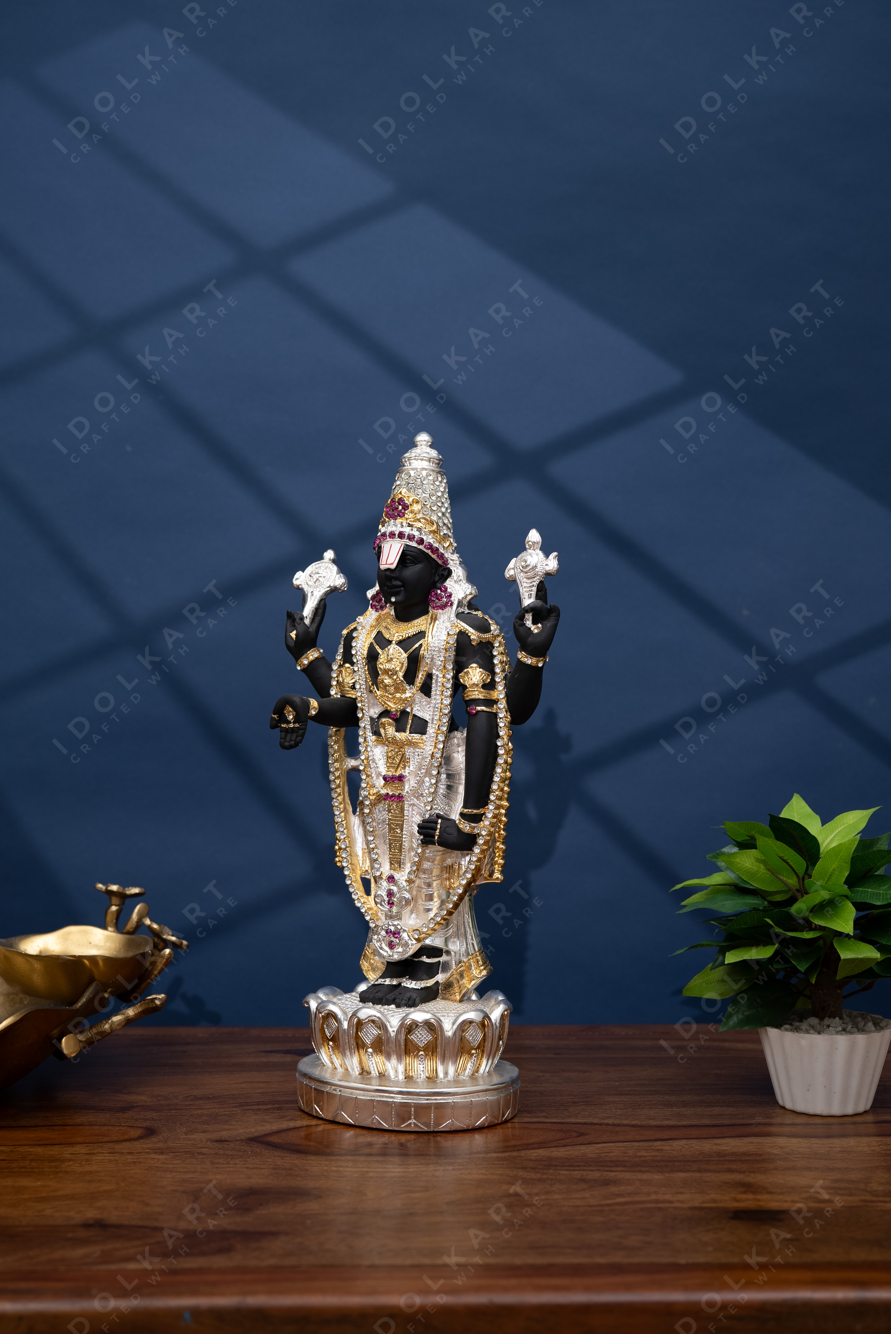 Idolkart Gold and Silver Coated Tirupati Balaji Murti Idol | Lord Venkateswara | Venkateshwara Swamy Idol | Murti for Mandir Temple | Statue for Home Decor