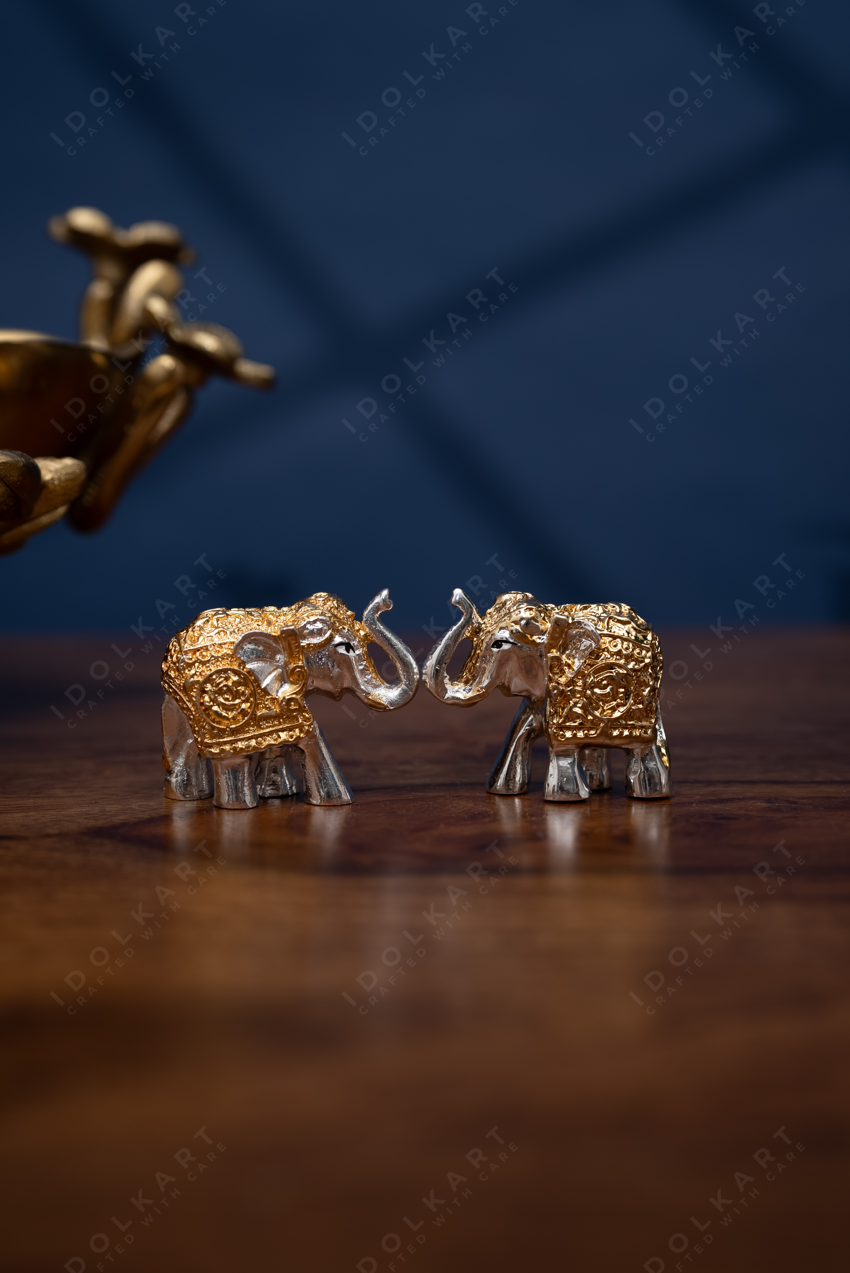 Gold-Silver elephant Pair | Height: 1 in | Idolkart
