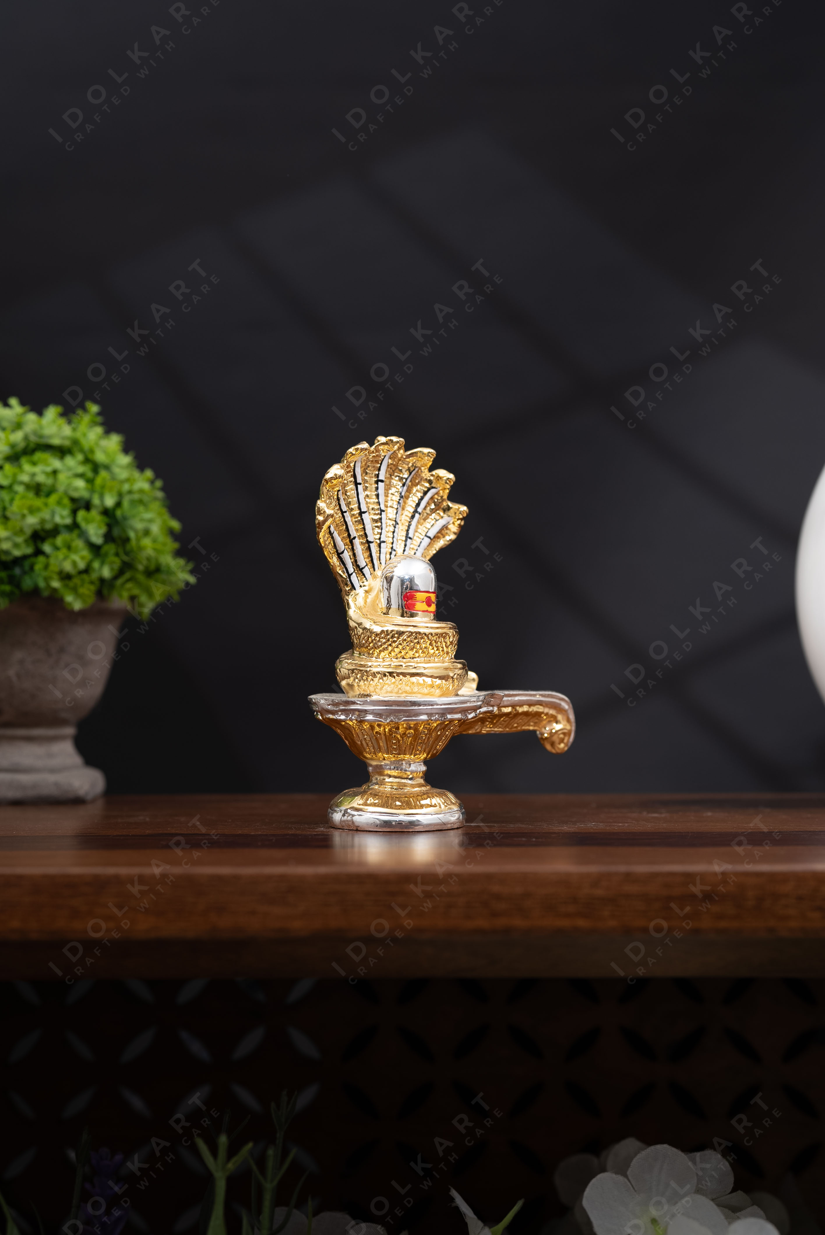 Gold and Silver Coated Shivling - Auspicious Symbolic Idol of Lord Shiva