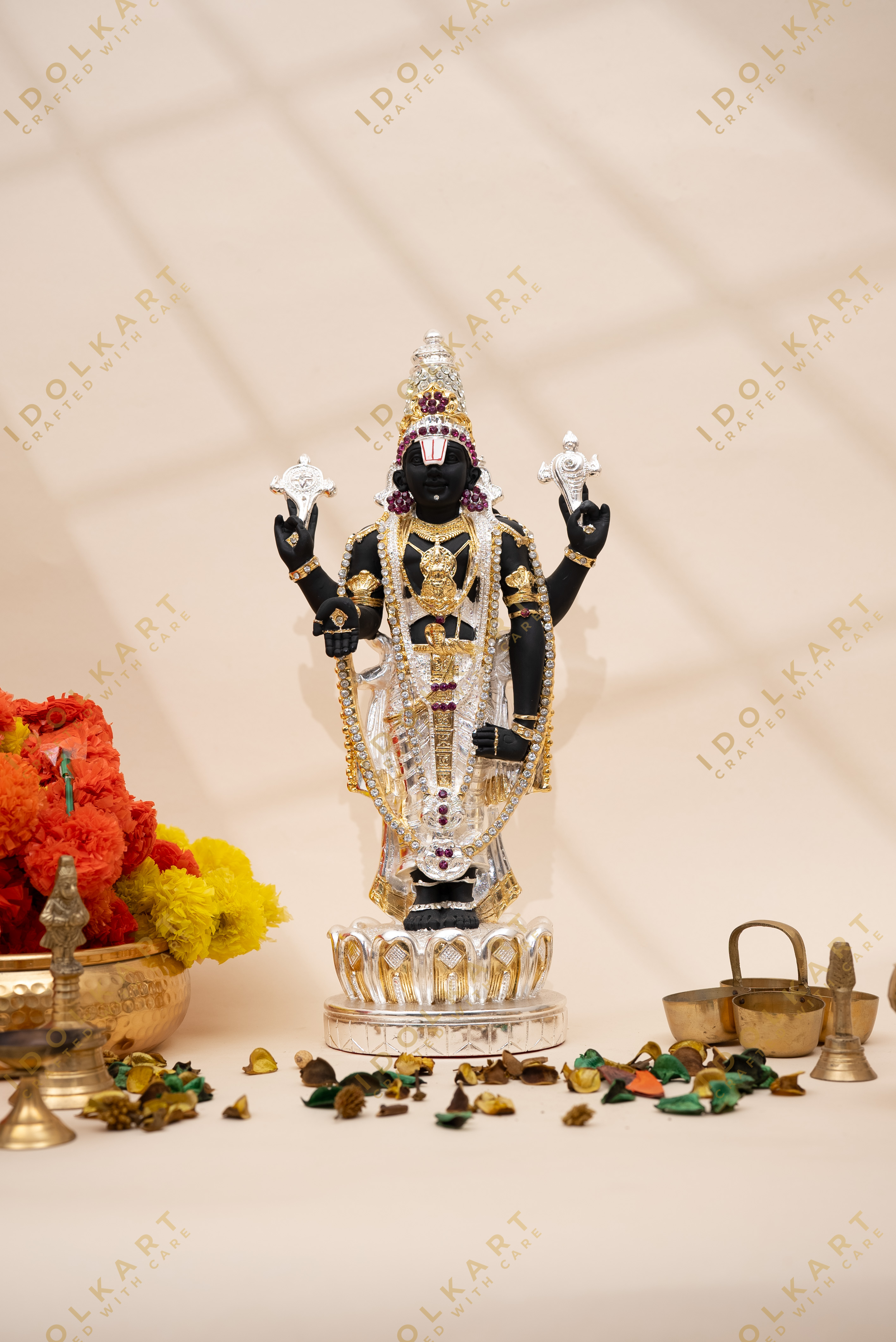 Idolkart Gold and Silver Coated Tirupati Balaji Murti Idol | Lord Venkateswara | Venkateshwara Swamy Idol | Murti for Mandir Temple | Statue for Home Decor
