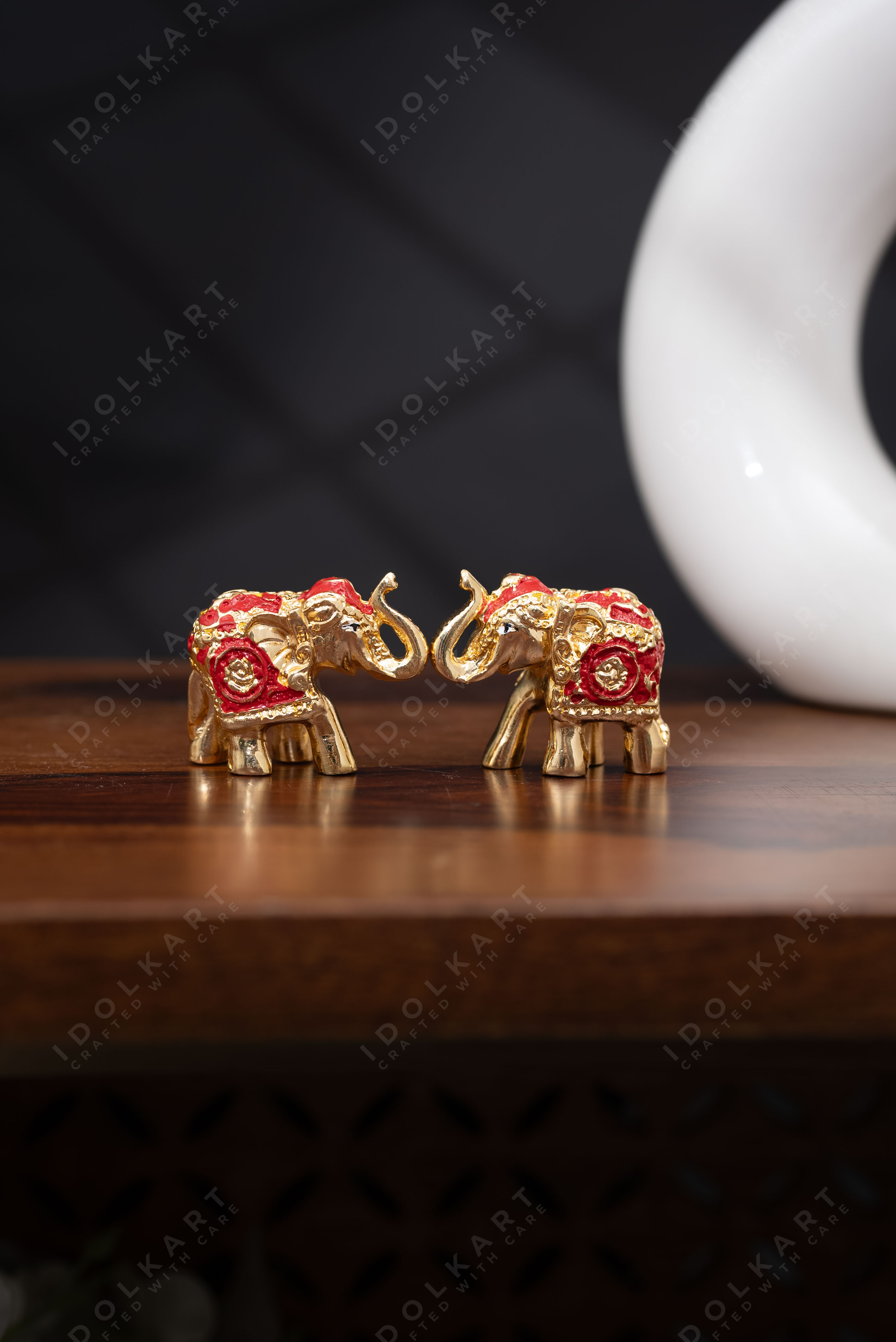 Gold-Red elephant Pair | Height: 1 in | Idolkart