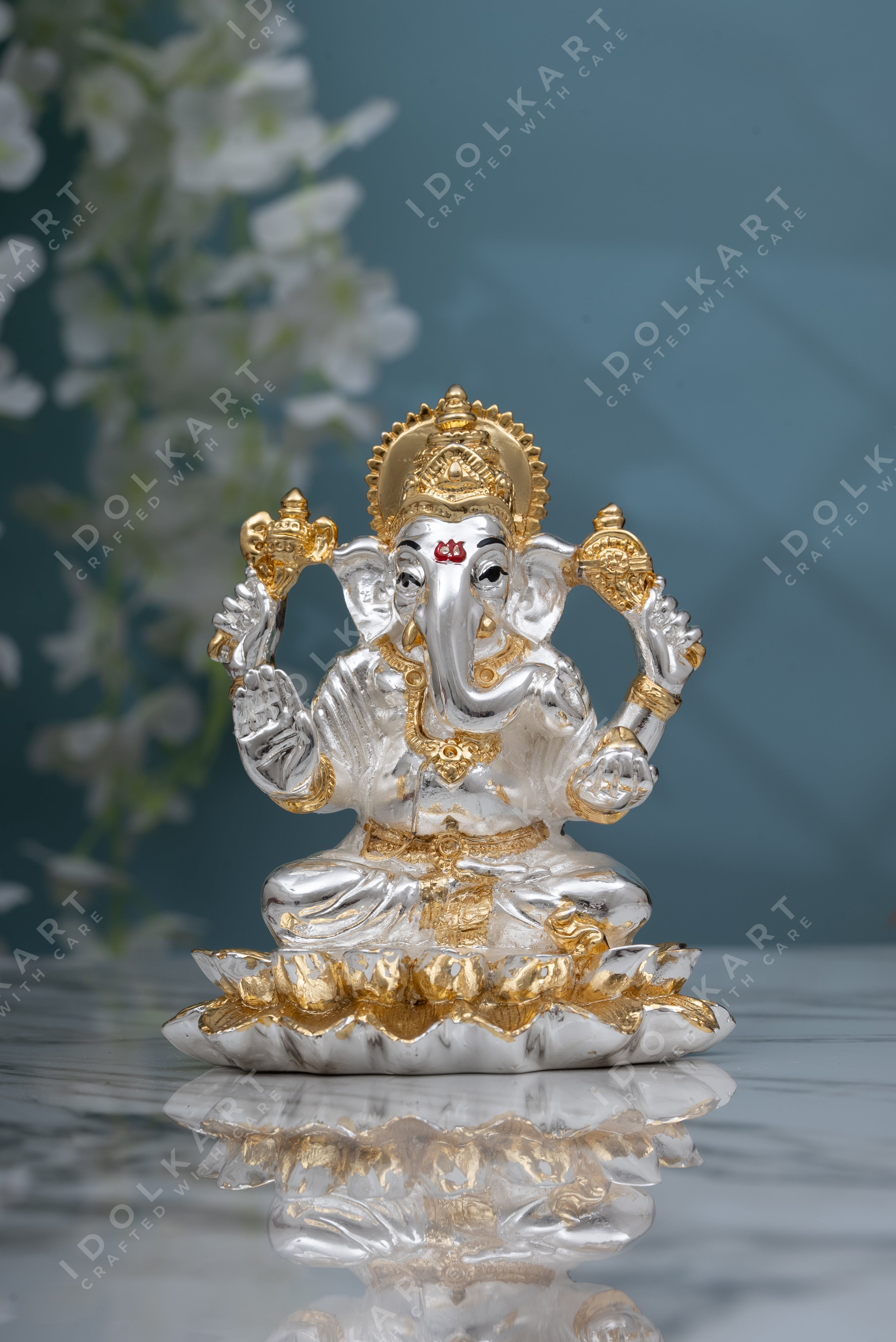 Gold & Silver Ganesha Idol on Lotus - 3 Inch