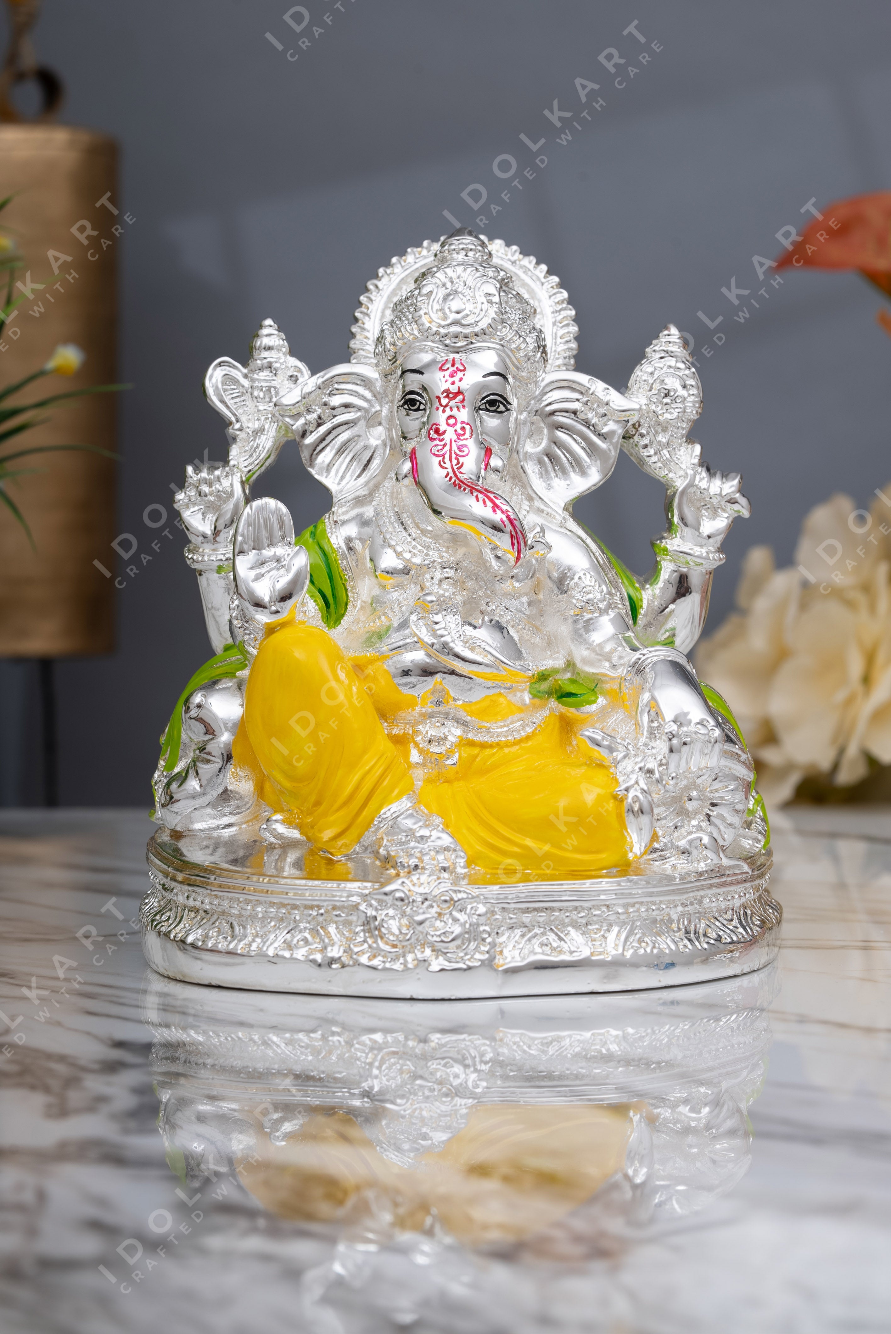 Lord Ganesha Silver  Idol on Singhasan