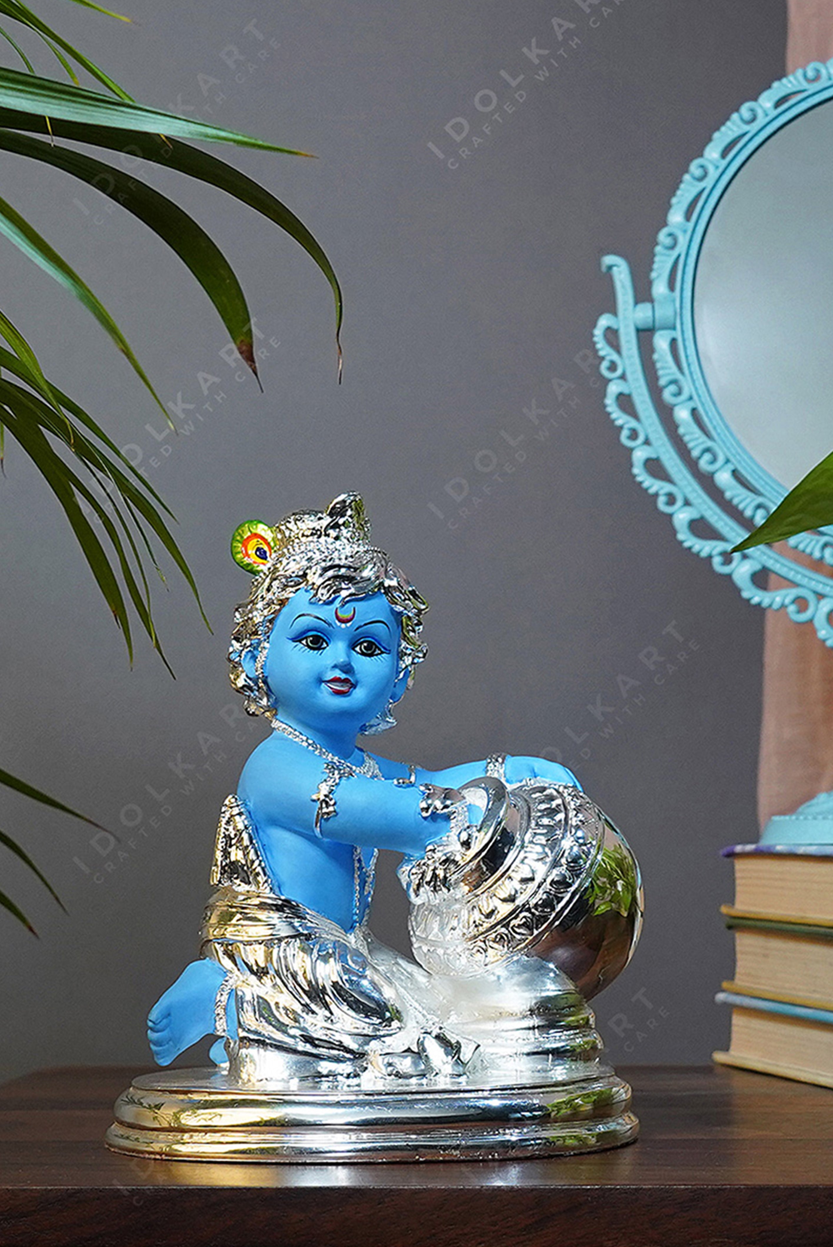 Original Silver Coated Blue Krishna Idol
