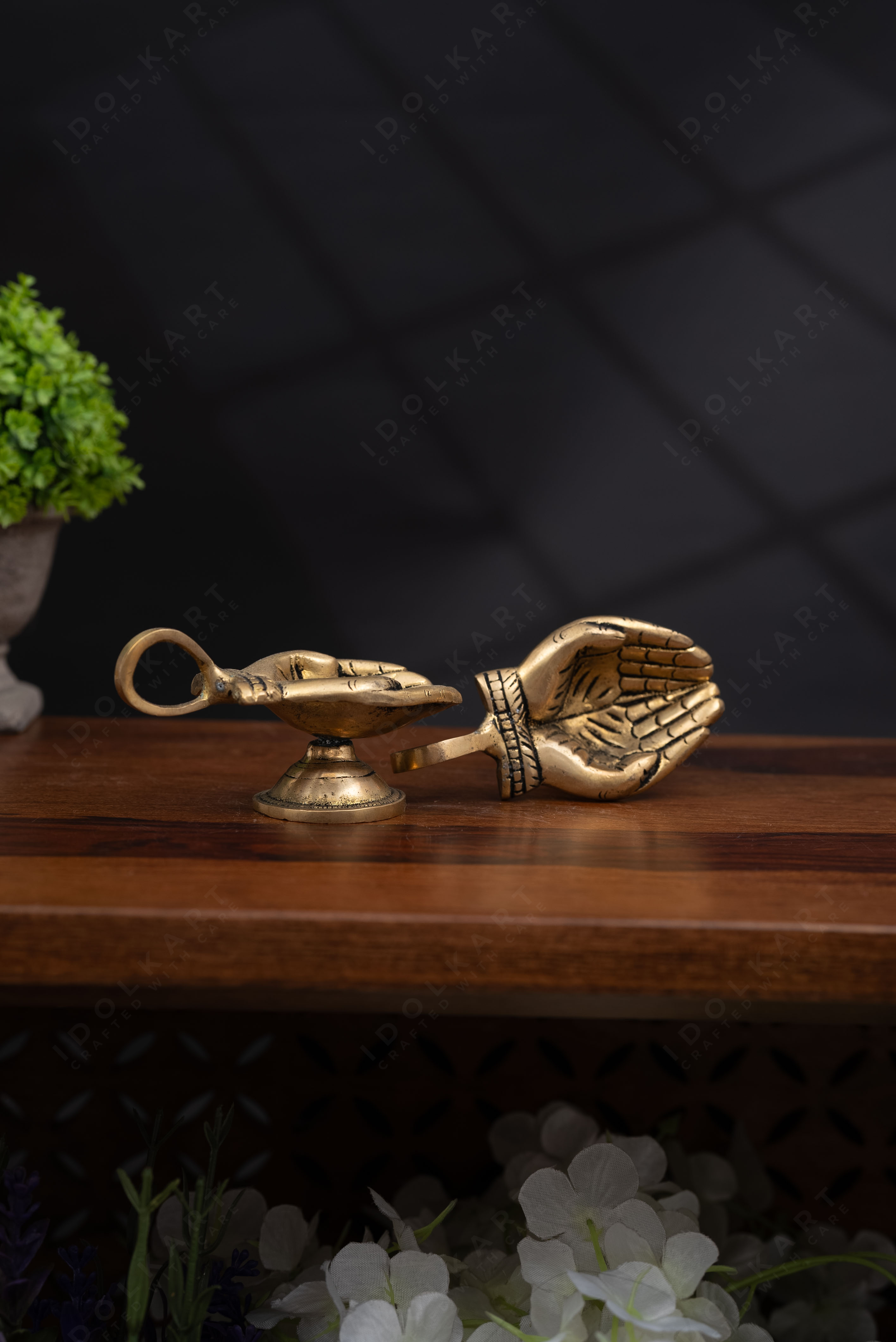 Pure Brass Hand Oil Lamp Diya - Pack Of 2