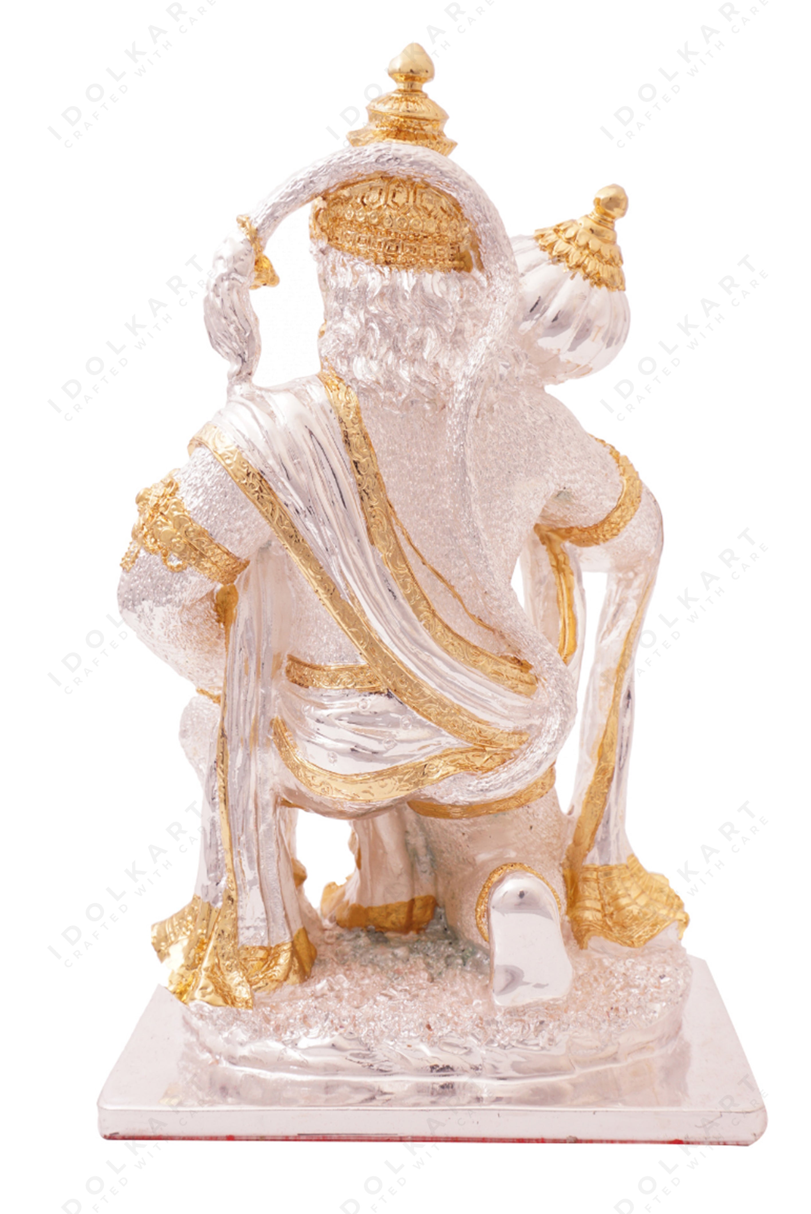 8 inch Pure Gold and Silver coated Hanuman Idol for Home Decor | Bajrangbali Murti for Mandir | Sitting Hanuman Murti with Hanuman Gada for Home Decor Office | Bajranbali Murti | Pure Gold Gifts for Diwali, House Warming, Wedding Gift