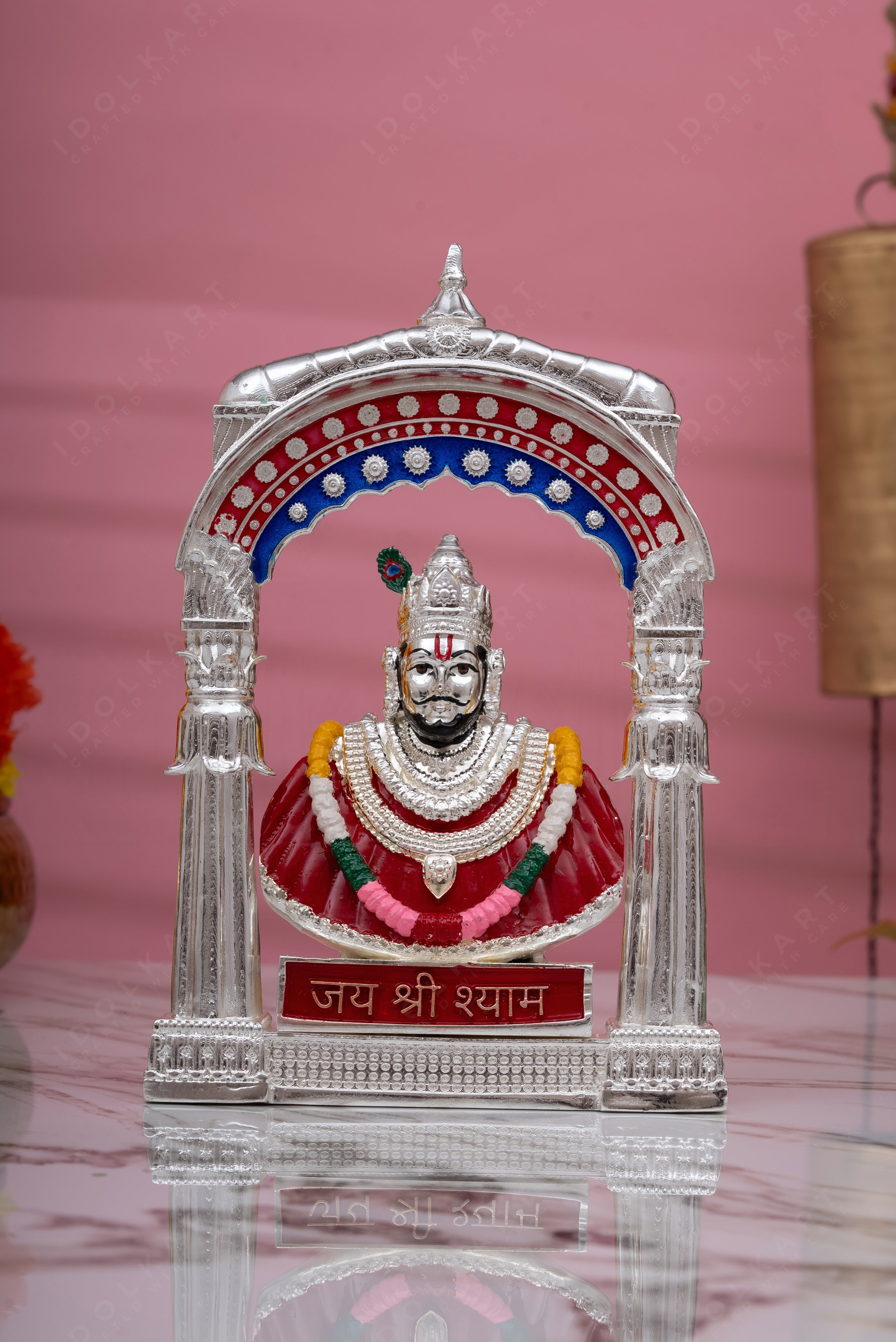 Pure Gold Coated Khatu Shyam Murti | Khatu Shyam ji Idol for Car Dashboard |Shyam Baba Murti Idol for Peace & Positivity |Khatu Shyam Ji Ki Murti For Home