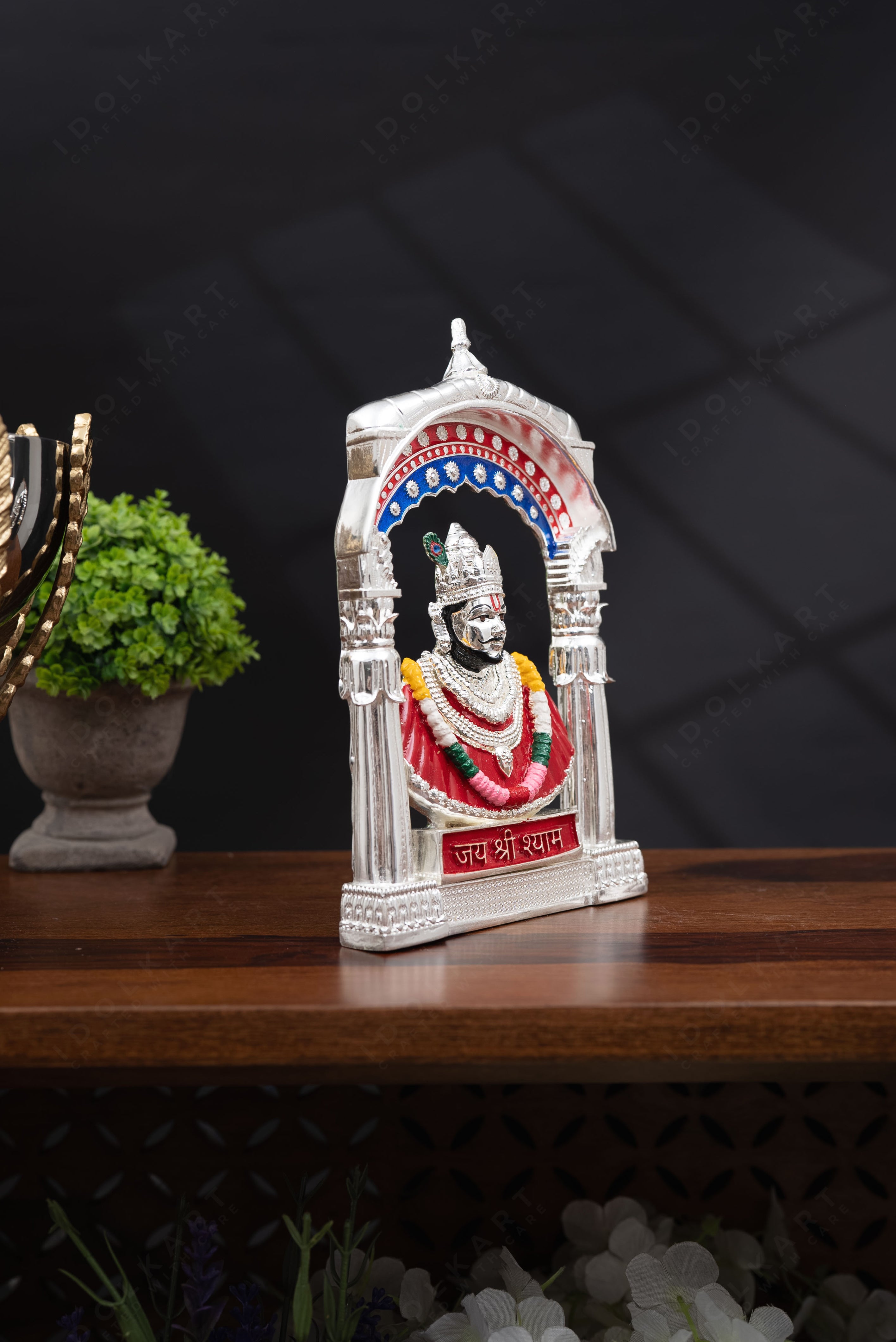 Pure Gold Coated Khatu Shyam Murti | Khatu Shyam ji Idol for Car Dashboard |Shyam Baba Murti Idol for Peace & Positivity |Khatu Shyam Ji Ki Murti For Home