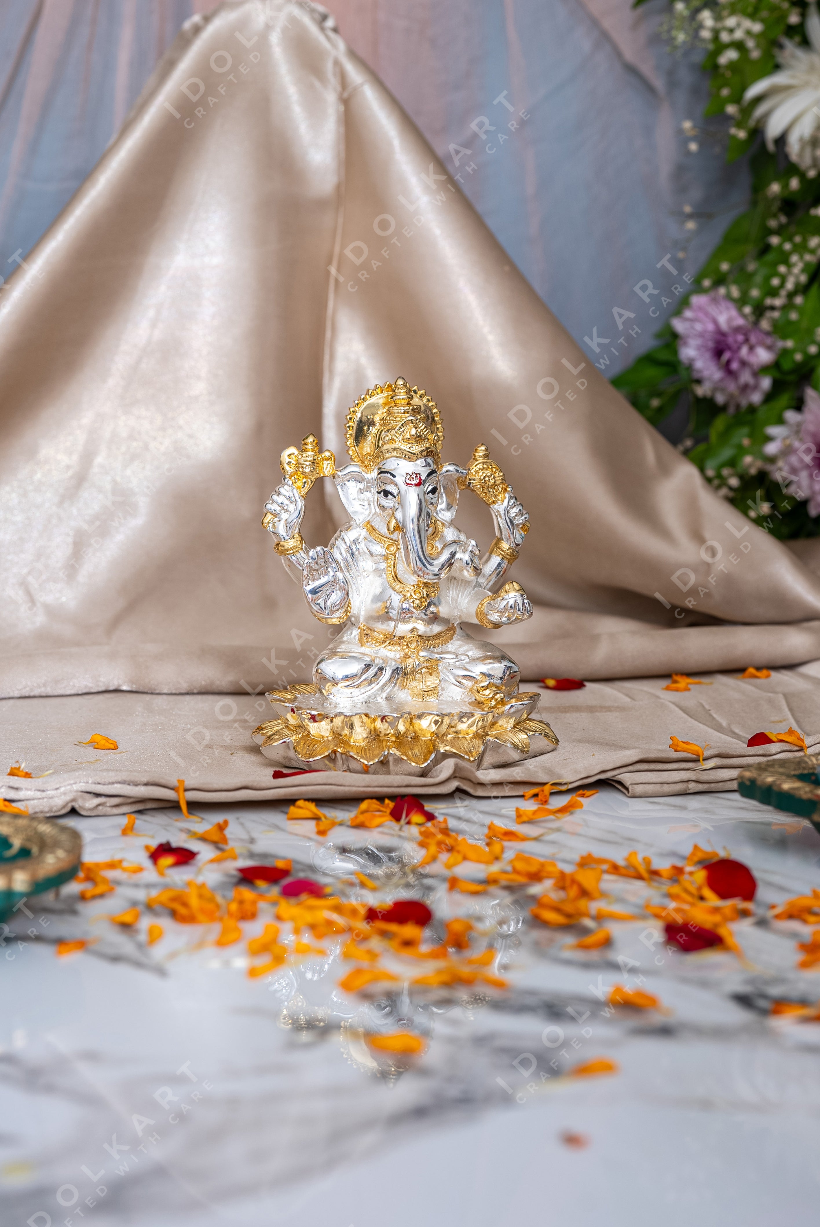 Gold Ganesha Idol on Lotus