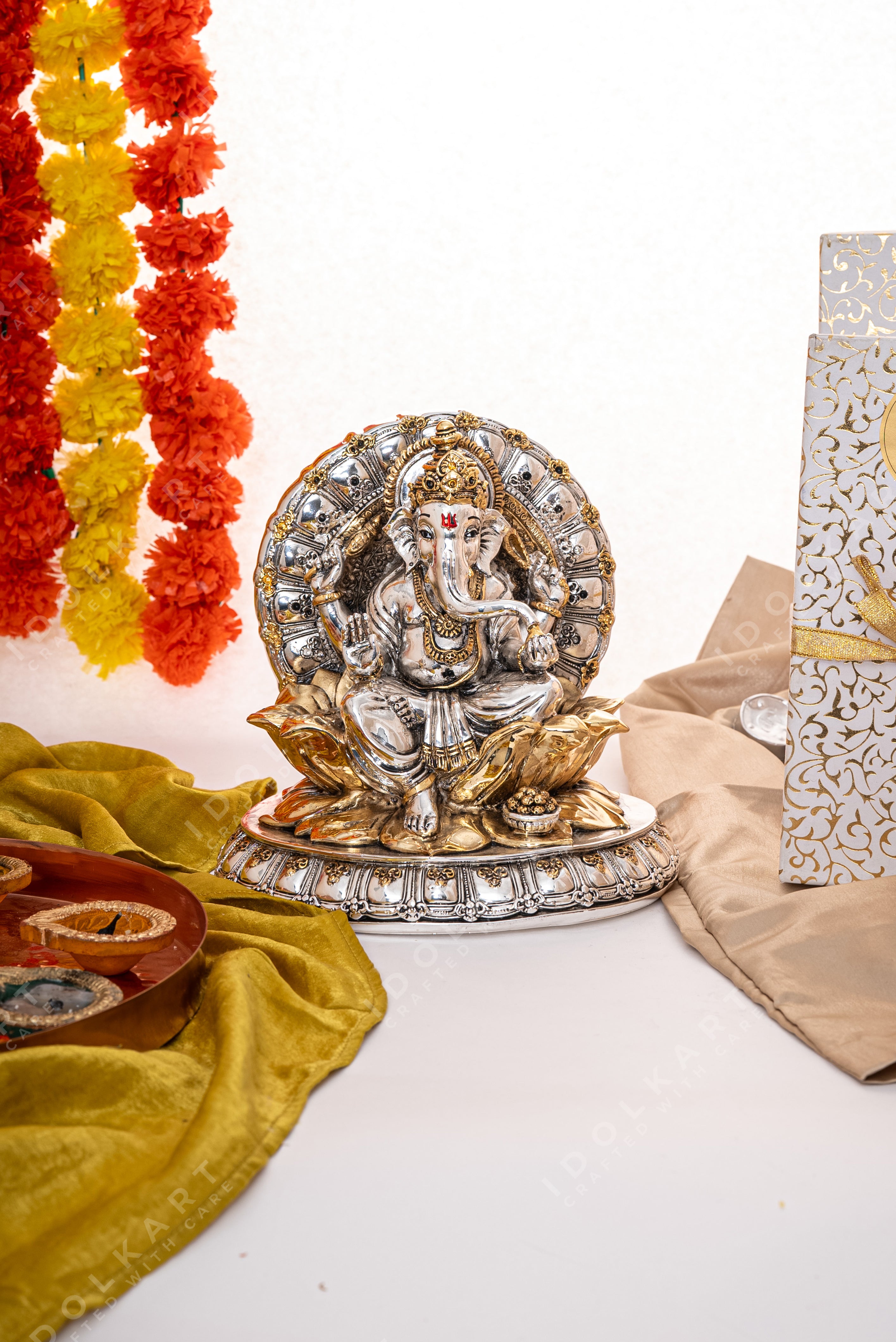 Gold and Silver Coated Ganesha Idol Online