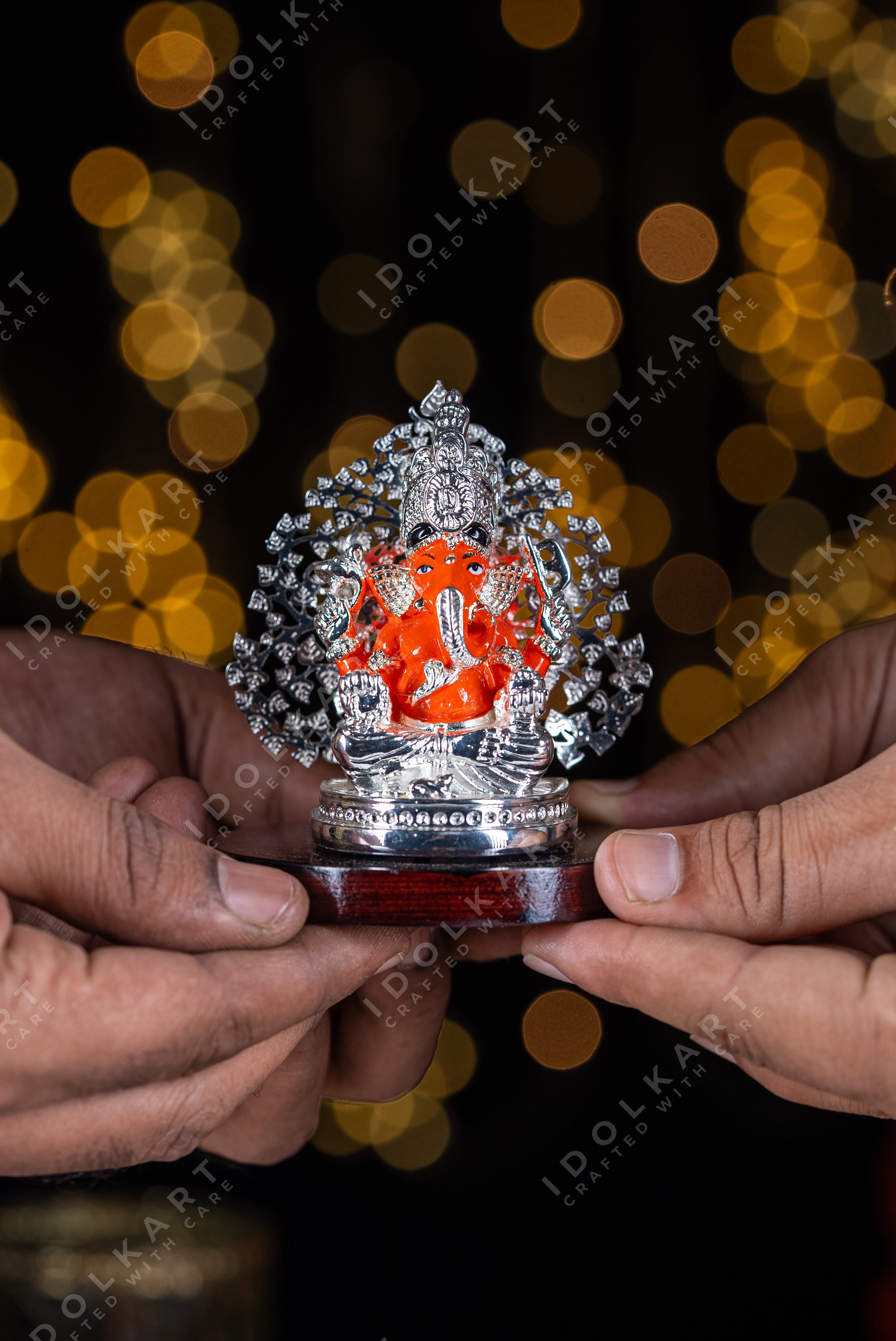 Silver Coated Tree Ganesha Idol