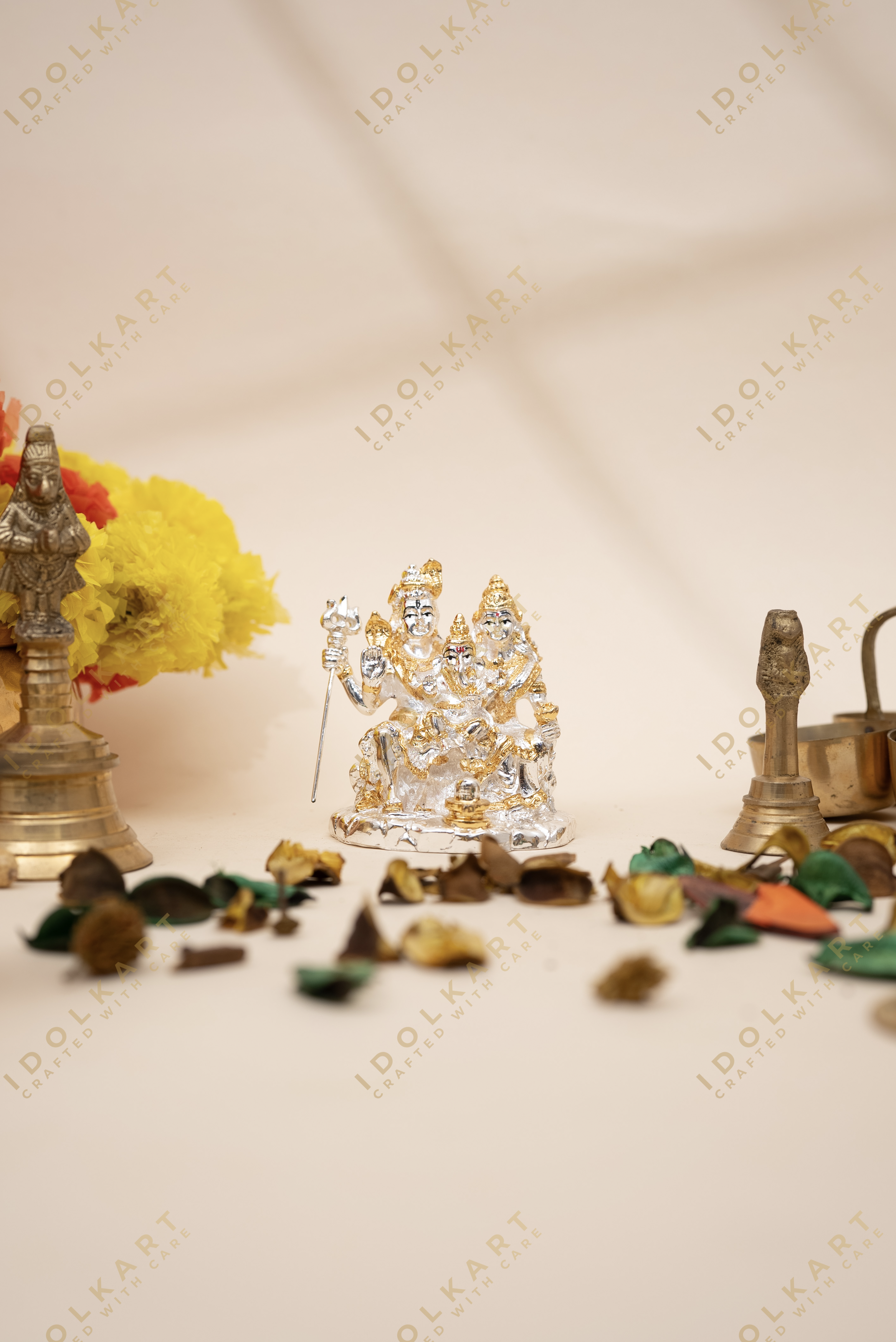 Gold & Silver Shiva Parvati Statue with Ganesha | 3 in | Idolkart