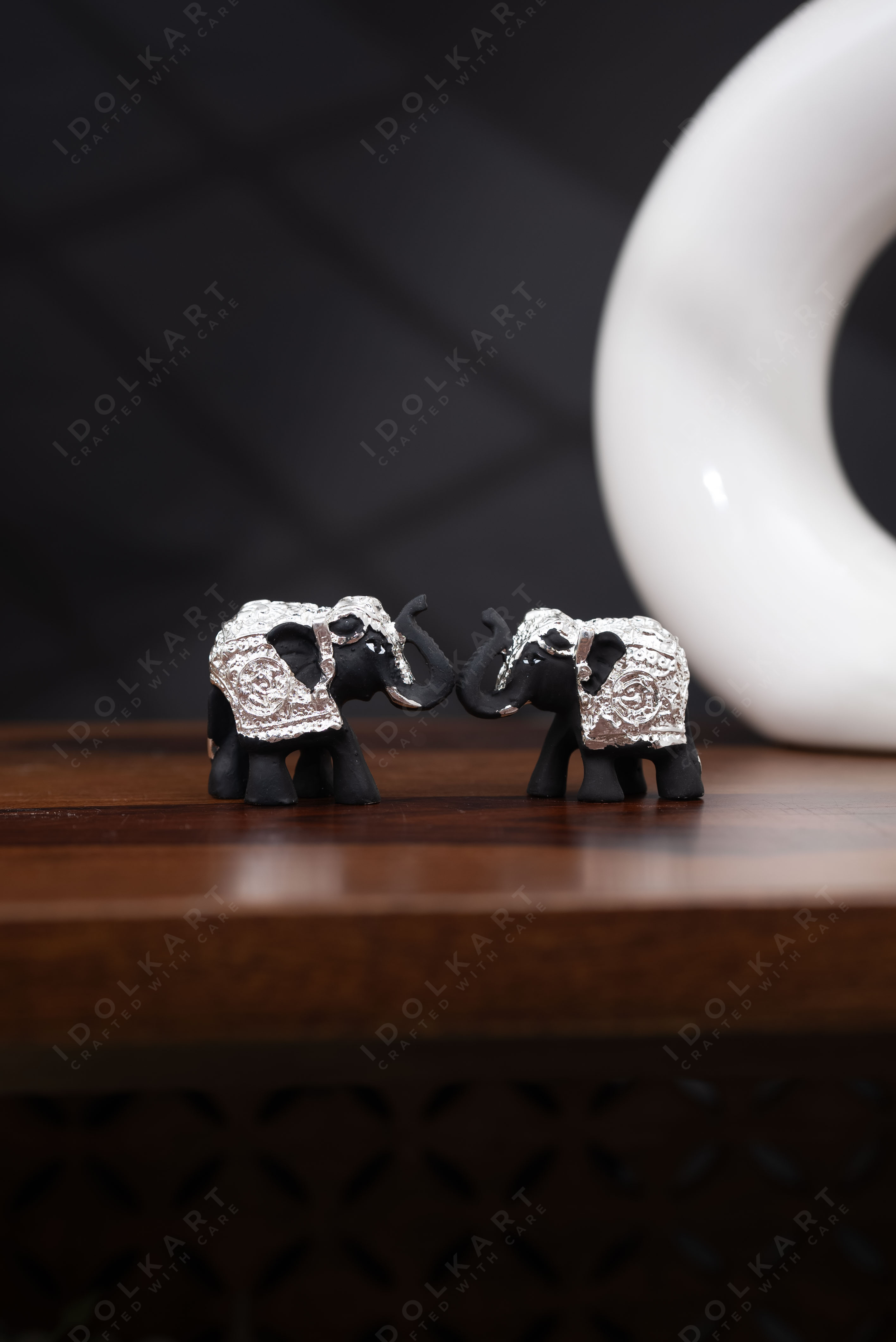 Silver Black elephant on table 