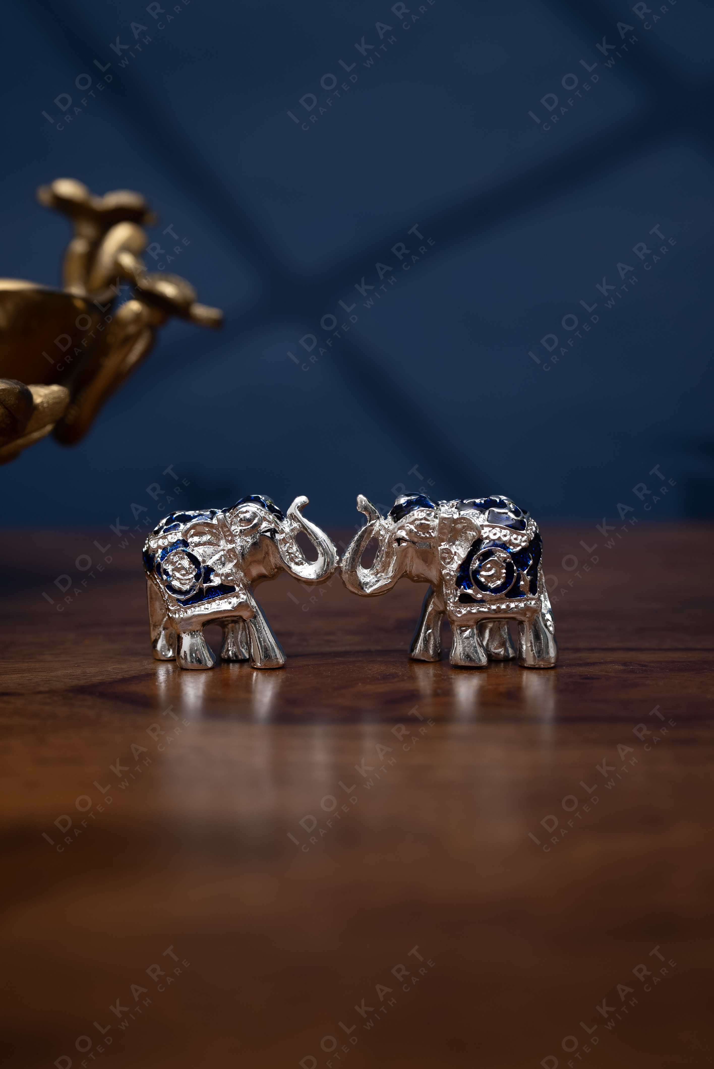 Silver-Blue Elephant Pair | Height: 1 in | Idolkart