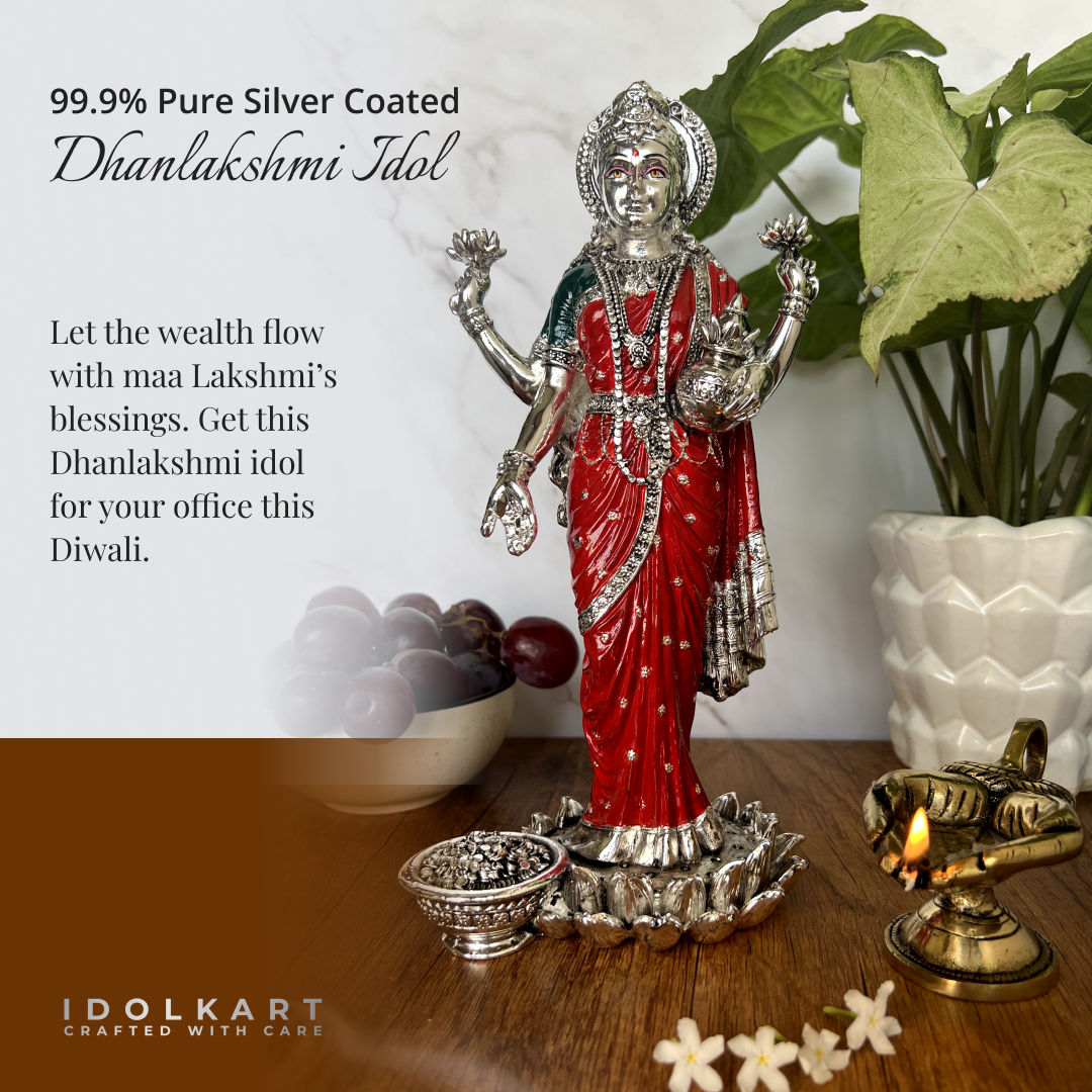 Silver Coated Antique Dhanalaxmi Idol