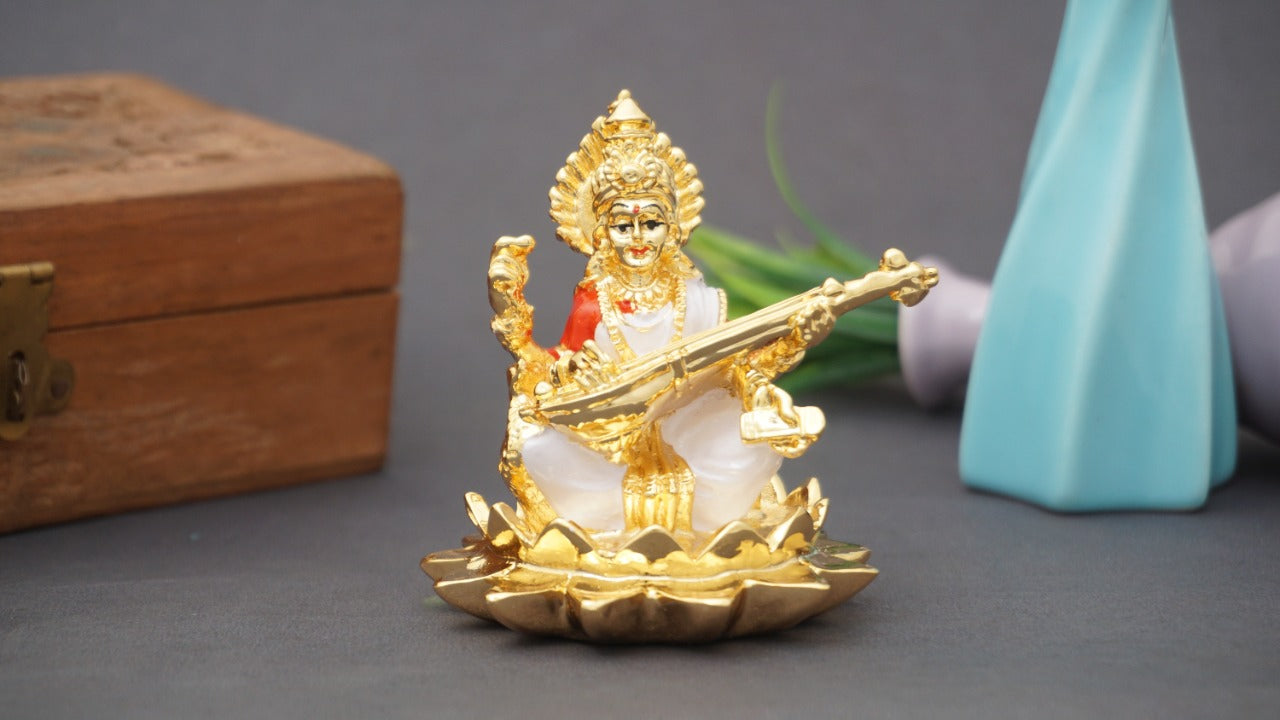 Lakashmi Saraswati on Lotus Set | 3 inch | Idolkart