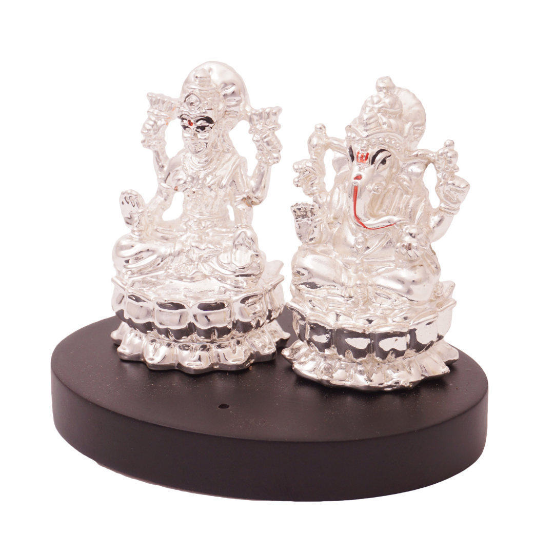 Silver Coated Ganesha lakshmi Idol
