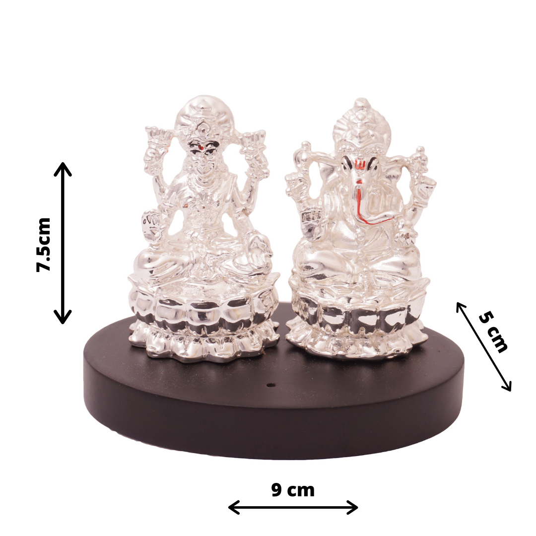Silver Coated Ganesha lakshmi Idol